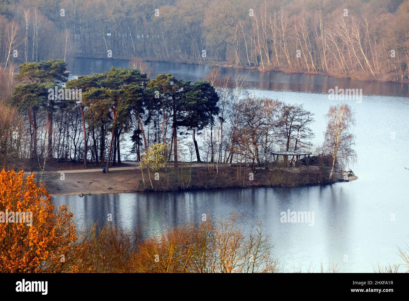 Sechs-seen-Platte a Duisburg-Wedau, Shelter al Wildforstersee Foto Stock
