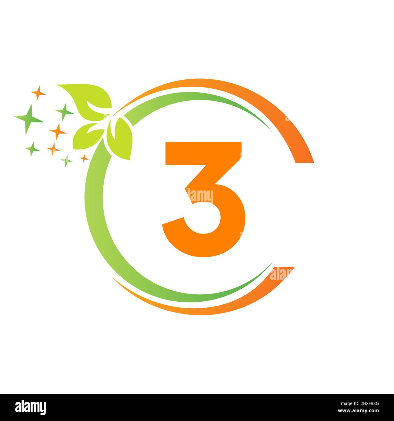 Logo per la pulizia della casa su 3 Letter Design. Modello di logo per il servizio di pulizia Letter 3, aspirapolvere, secchio, logo per la pulizia a molla Illustrazione Vettoriale