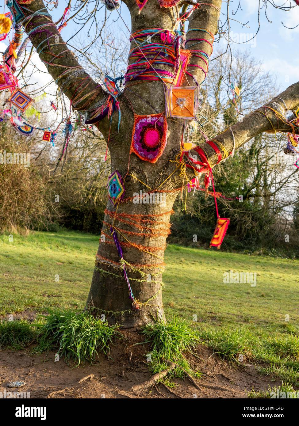 Albero dei desideri vestito con offerte colorate su Clifton Down a Bristol  UK Foto stock - Alamy