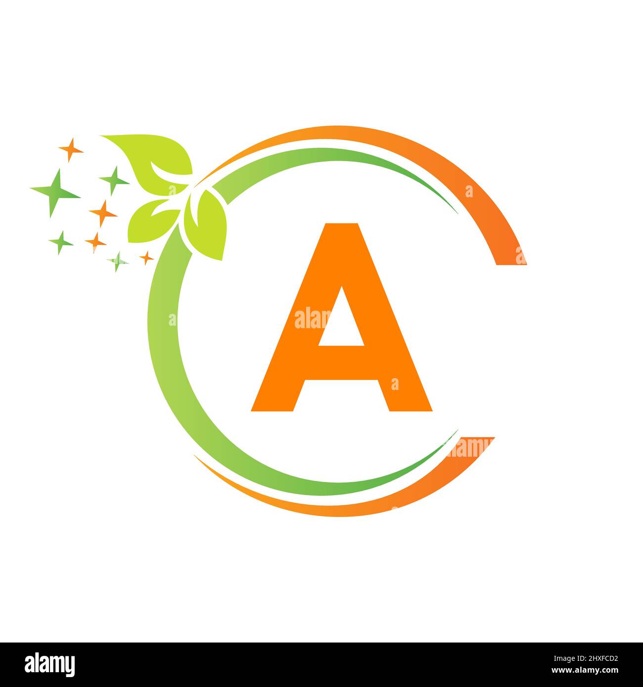 Logo pulizia casa su un disegno lettera. Modello di logo del centro di pulizia lettera A, aspirapolvere, secchiello, logo per la pulizia a molla Illustrazione Vettoriale