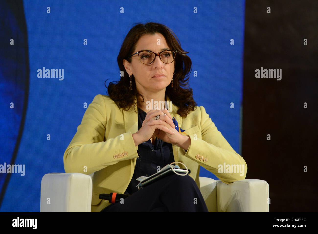 Roma, Italia. 12th Mar 2022. Irene Tinagli permanente 'Obiettivo 5' il campus di formazione organizzato da il corriere della sera, News in Rome, Italia, 12 marzo 2022 Credit: Independent Photo Agency/Alamy Live News Foto Stock