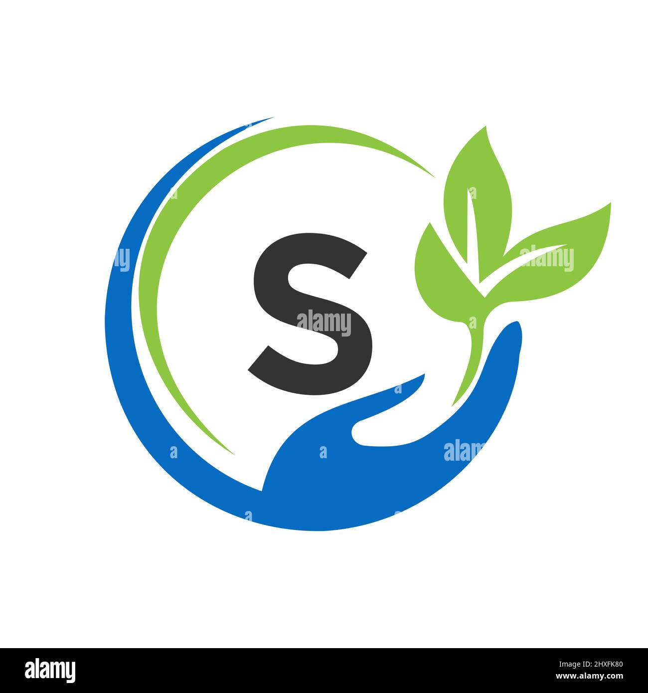 Consegna del logo Letter S. S Healthcare Care, Fondazione con simbolo della mano Illustrazione Vettoriale