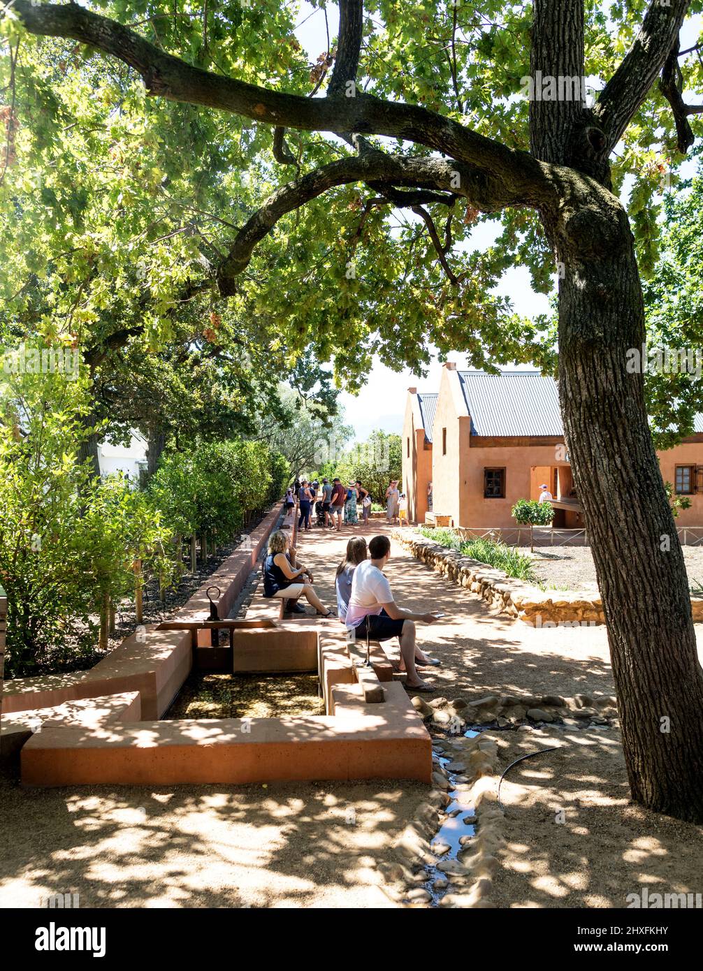 Persone che si rilassano nei Giardini di Babylonstoren Sud Africa Foto Stock