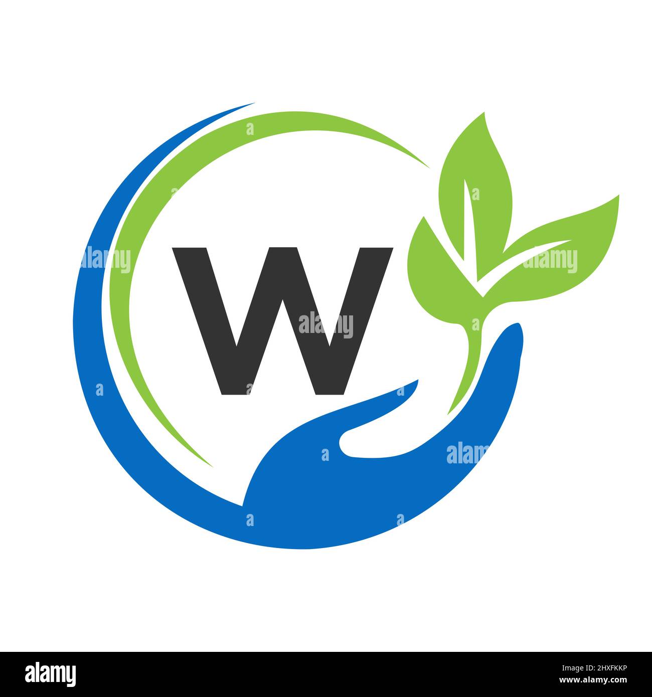 Consegna del logo lettera W. W Healthcare Care, Fondazione con simbolo della mano Illustrazione Vettoriale