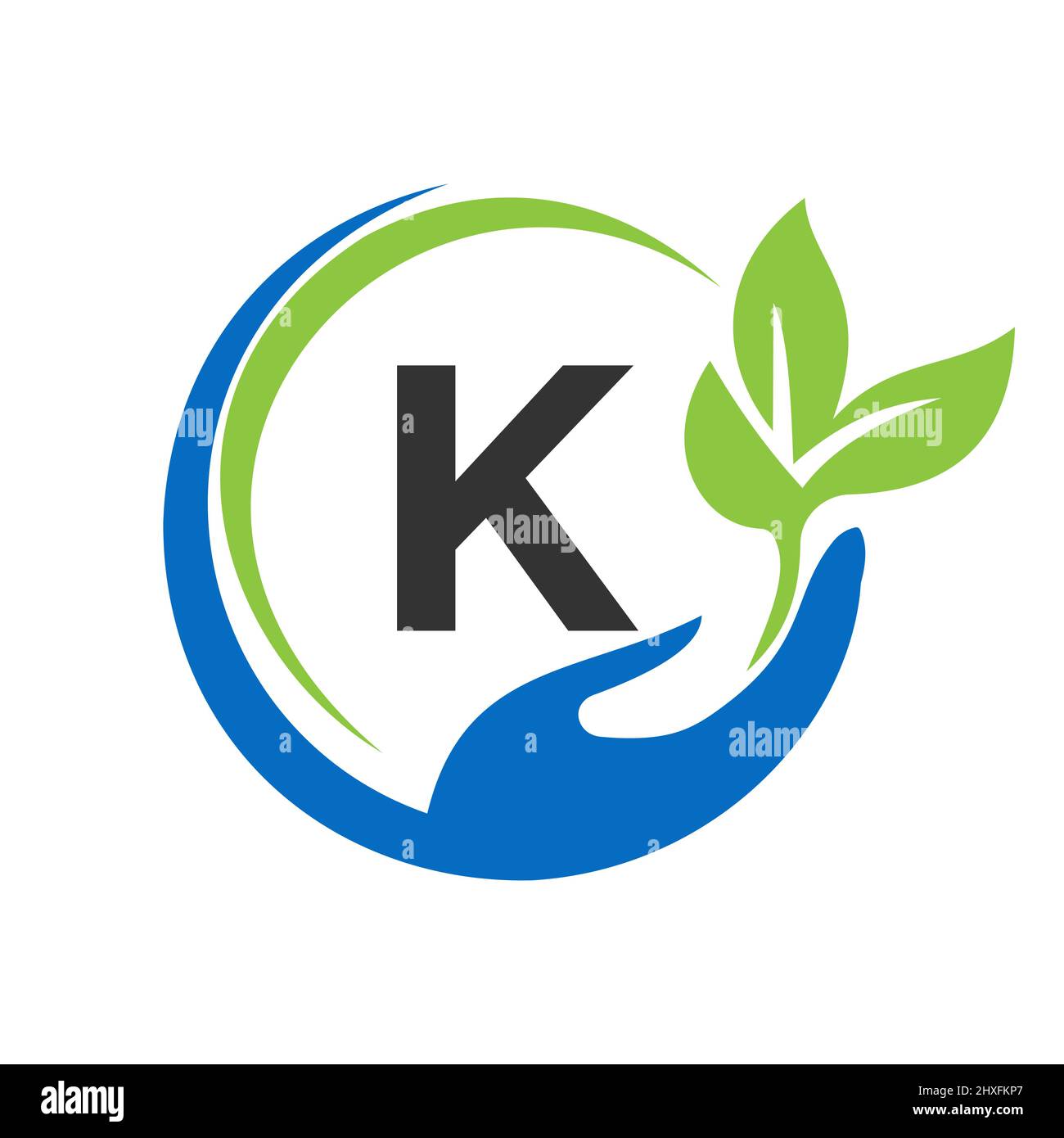 Consegna del logo lettera K. K Healthcare Care, Fondazione con simbolo della mano Illustrazione Vettoriale