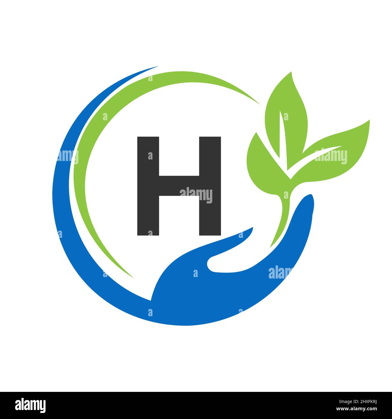 Consegna del logo lettera H. H Healthcare Care, Fondazione con simbolo della mano Illustrazione Vettoriale