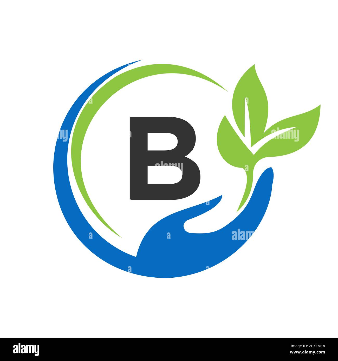 Consegna del logo della lettera B. B Assistenza sanitaria, Fondazione con simbolo della mano Illustrazione Vettoriale