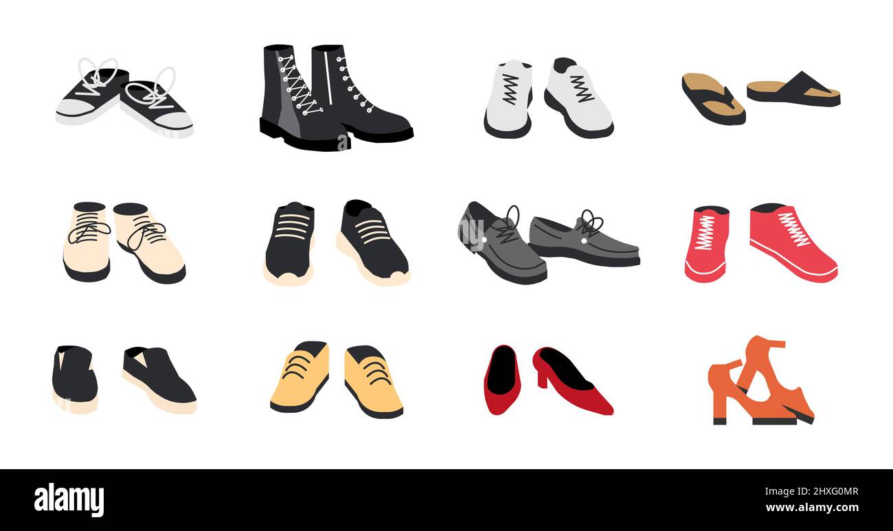 Set di scarpe diverse isolate Illustrazione Vettoriale
