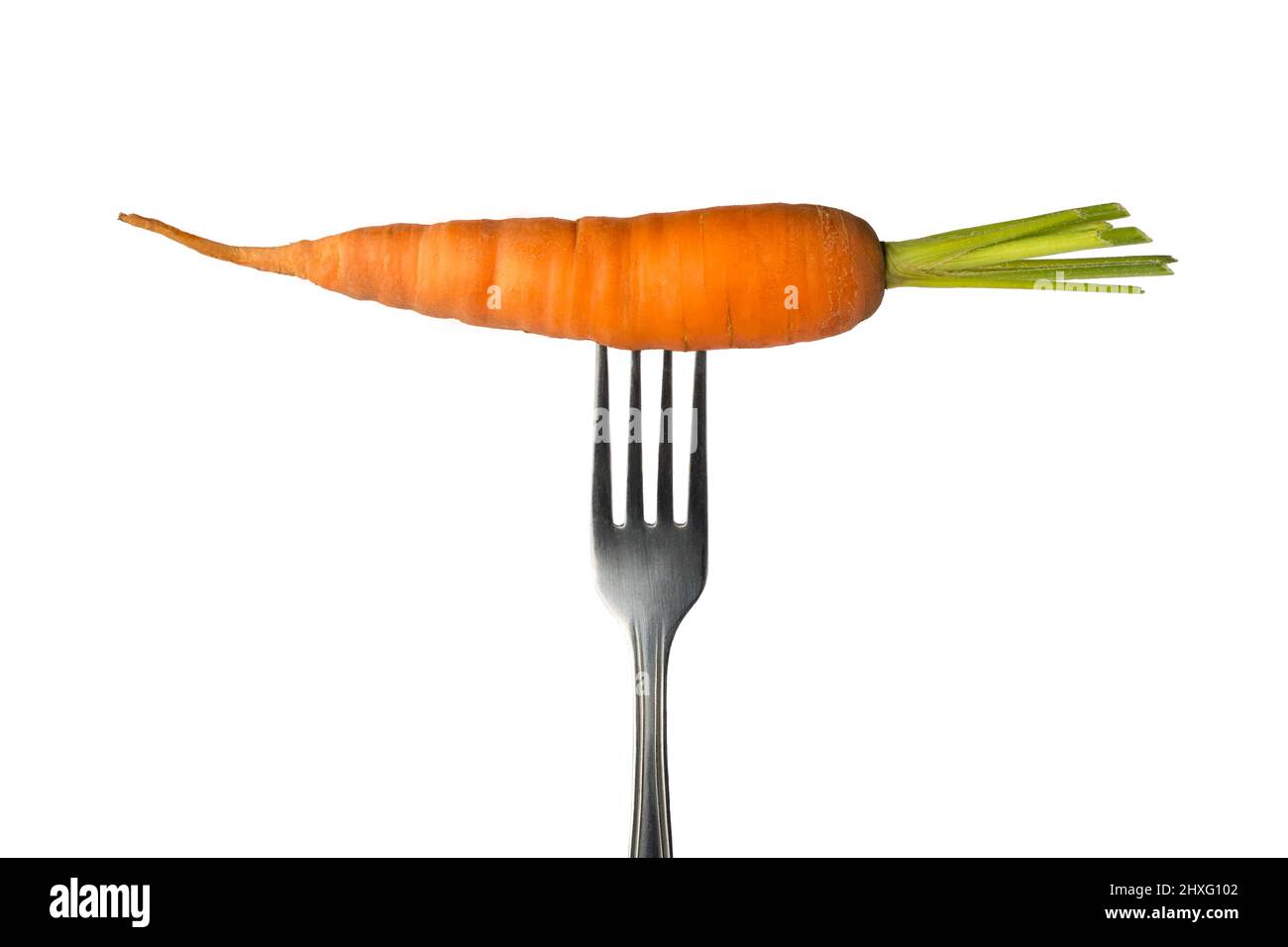 carota su un popolo, una radice vegetale isolato su sfondo bianco, sano concetto di mangiare, primo piano Foto Stock