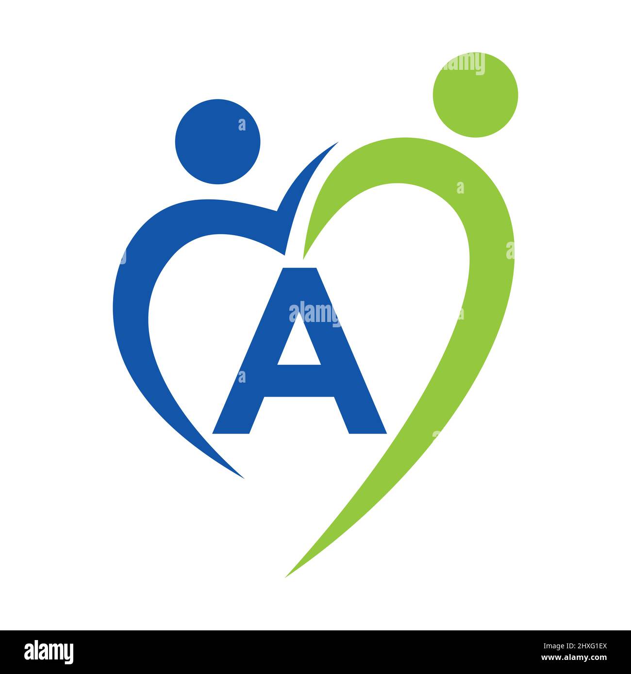 Logo Community Care su modello vettoriale lettera A. Lavoro di squadra, cuore, persone, cura della famiglia, Logo di Amore. Fondazione di beneficenza Creative Charity Donation Sign Illustrazione Vettoriale