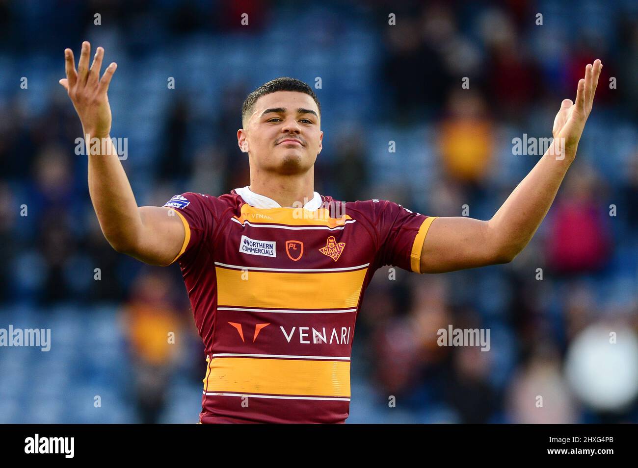 Huddersfield, Inghilterra - 12th marzo 2022 - Will Pryce (1) di Huddersfield Giants celebra la vittoria. Rugby League Betfred Super League Round 5 Huddersfield Giants vs Castleford Tigers al John Smith's Stadium, Huddersfield, Regno Unito Dean Williams Foto Stock