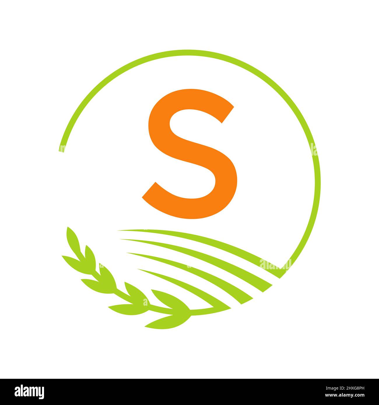 Logo Agriculture sul concetto di lettera S. Modello di lettera S per il logo agricolo e agricolo Illustrazione Vettoriale