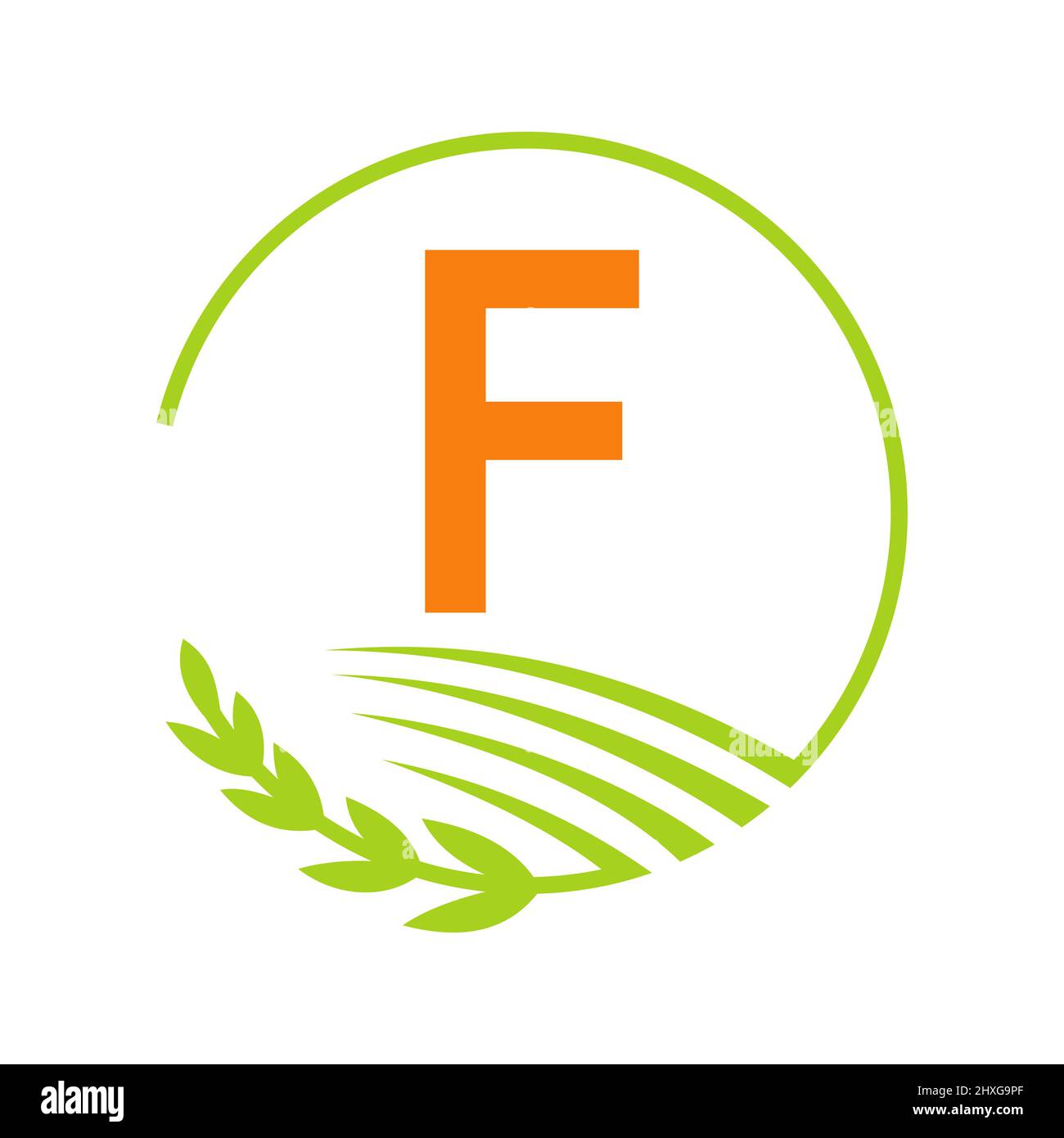 Logo Agriculture sul concetto di lettera F. Modello lettera F per il logo agricolo e agricolo Illustrazione Vettoriale