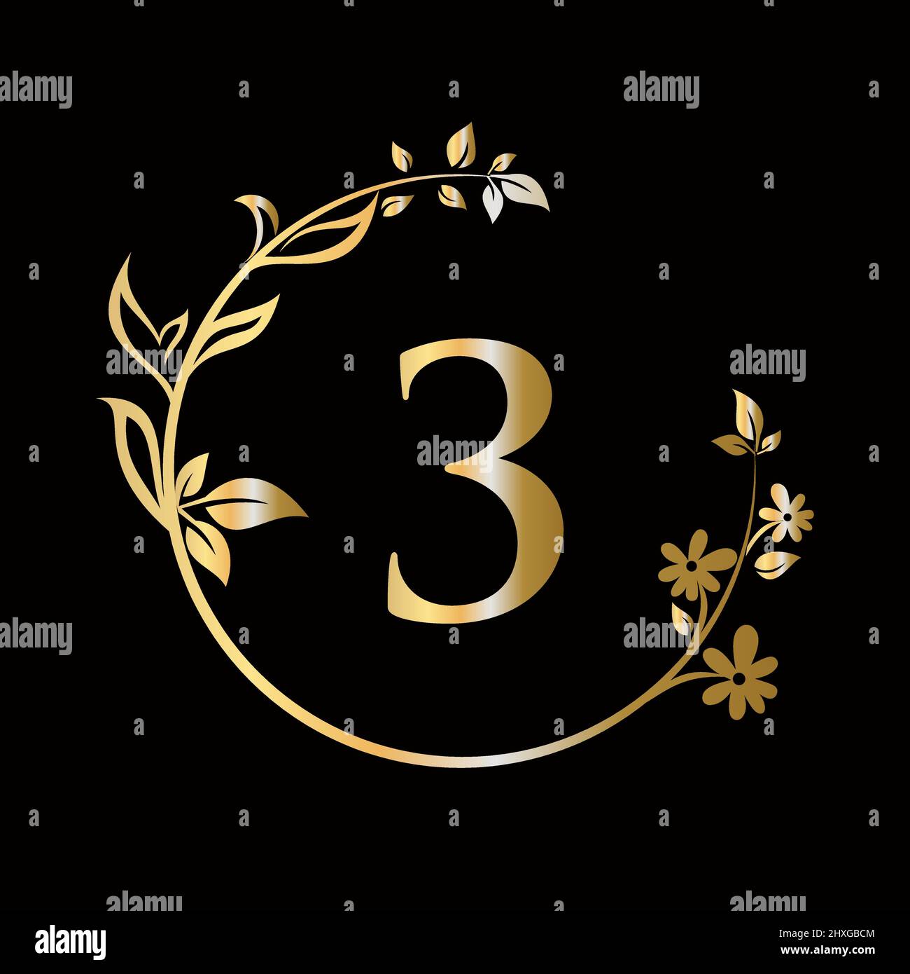 Lettera 3 Beauty flower logo con concetto creativo per azienda, affari, decorativo, fiore, bellezza, modello vettoriale premium spa Illustrazione Vettoriale