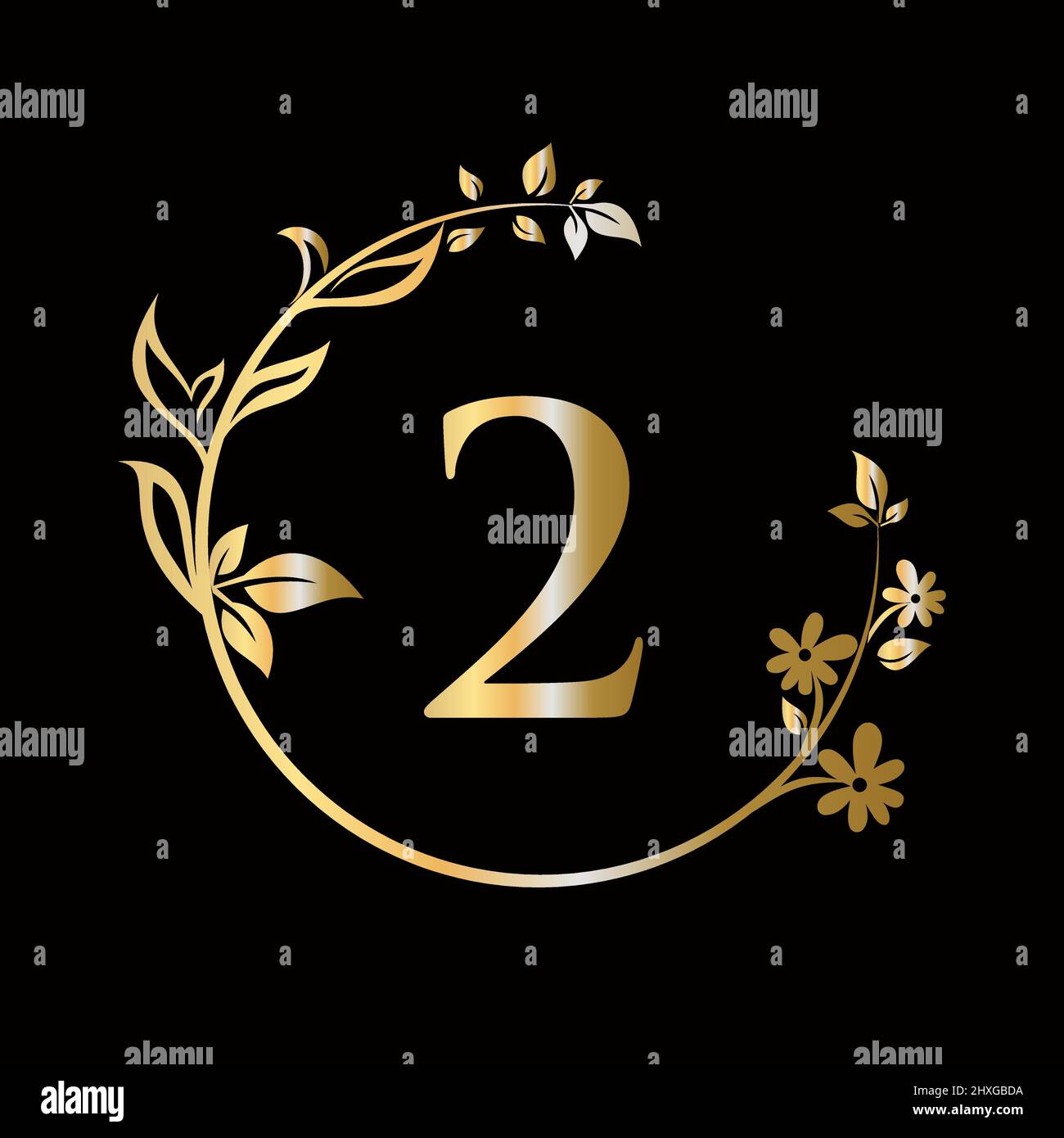 Lettera 2 Beauty flower logo con concetto creativo per azienda, affari, decorativo, fiore, bellezza, modello vettoriale premium spa Illustrazione Vettoriale