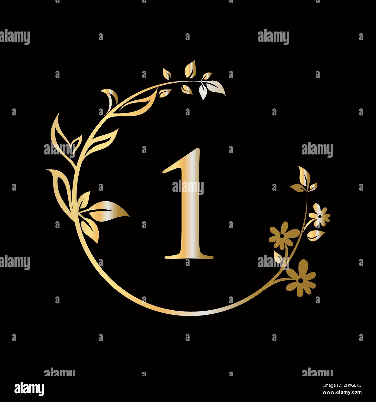 Lettera 1 Beauty flower logo con concetto creativo per azienda, affari, decorativo, fiore, bellezza, modello vettoriale premium spa Illustrazione Vettoriale