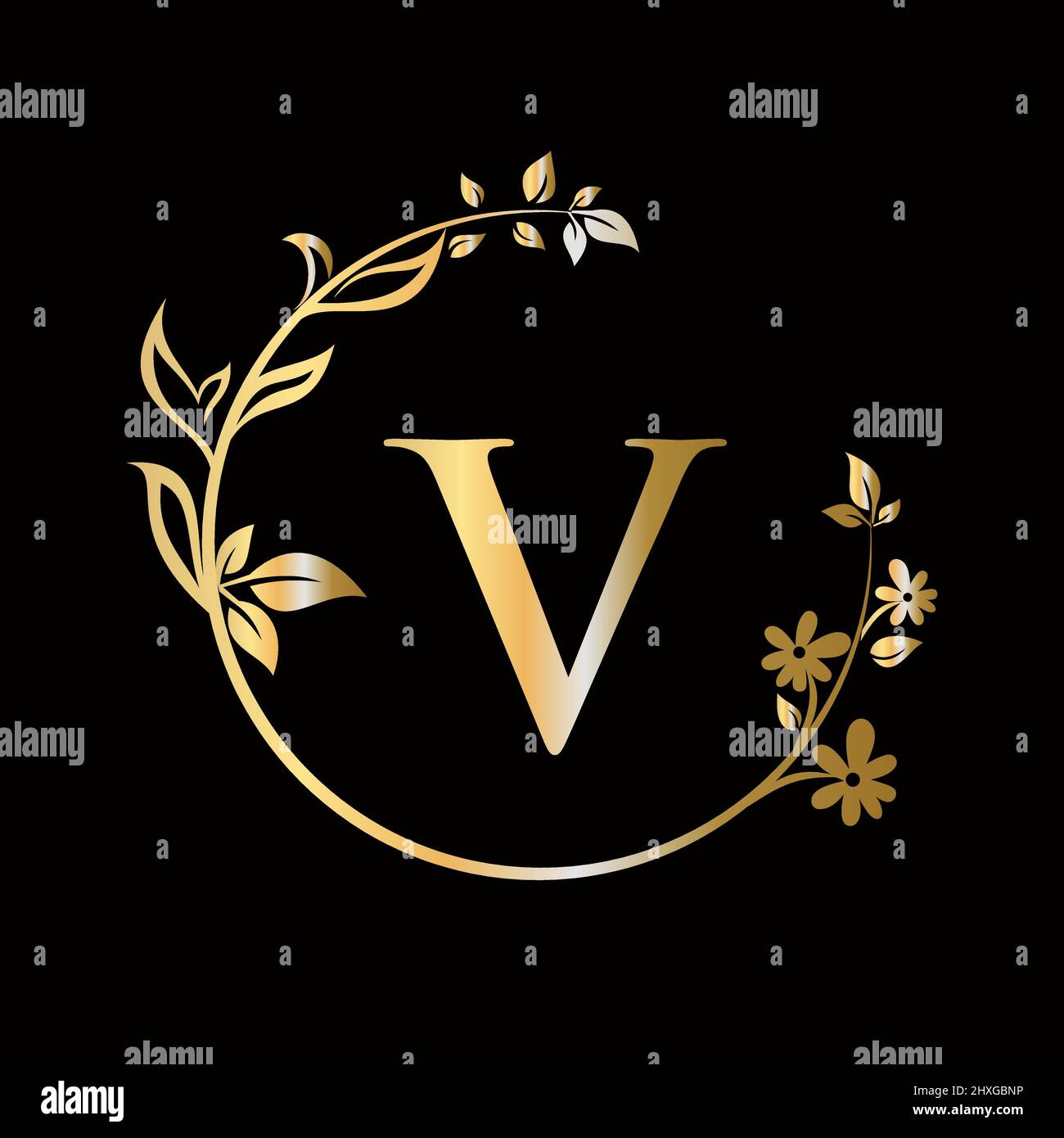 Lettera V Beauty flower logo con concetto creativo per azienda, azienda, decorativo, fiore, bellezza, modello vettoriale premium spa Illustrazione Vettoriale