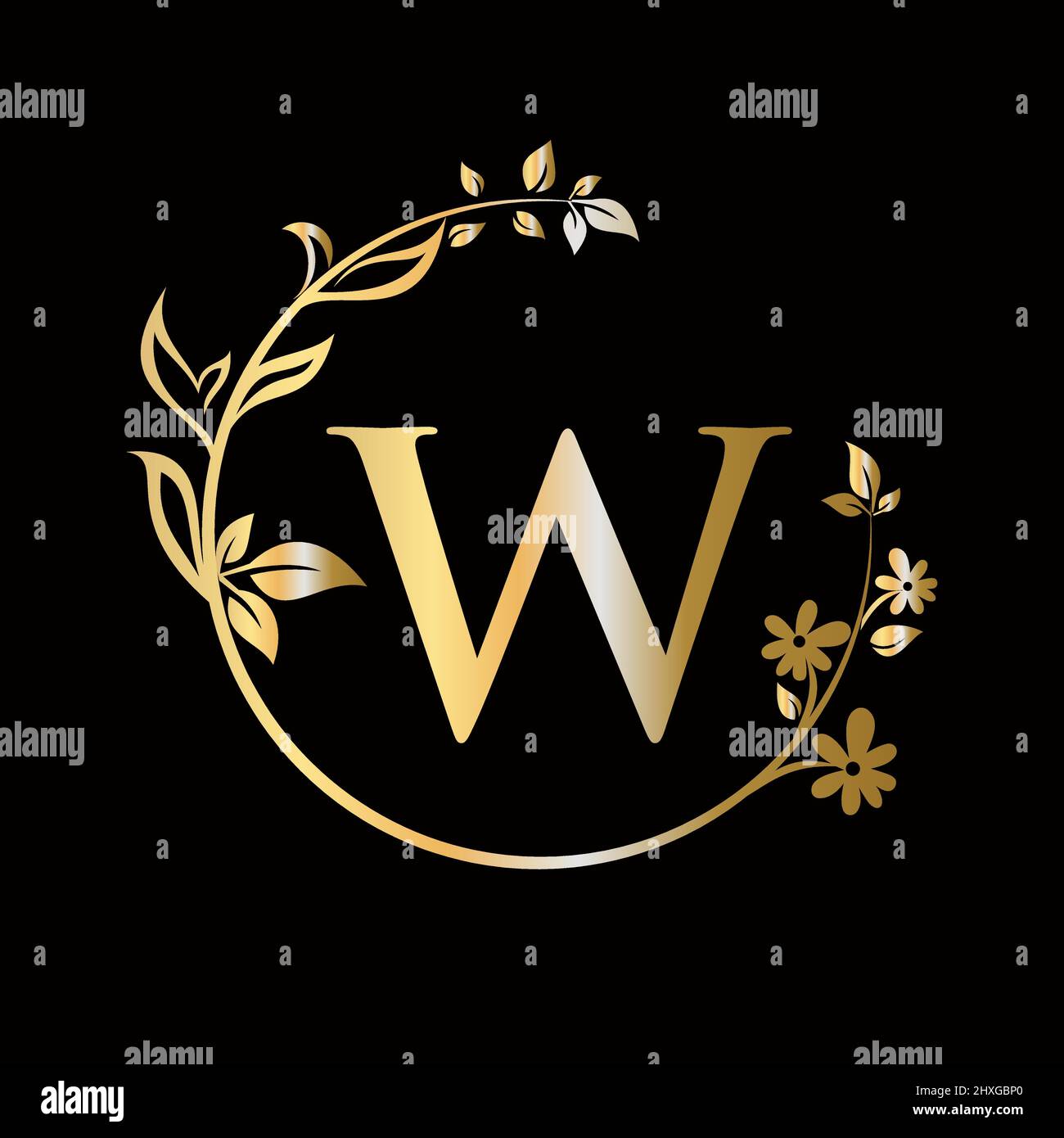Lettera W Beauty flower logo con concetto creativo per azienda, azienda, decorativo, fiore, bellezza, modello vettoriale premium spa Illustrazione Vettoriale