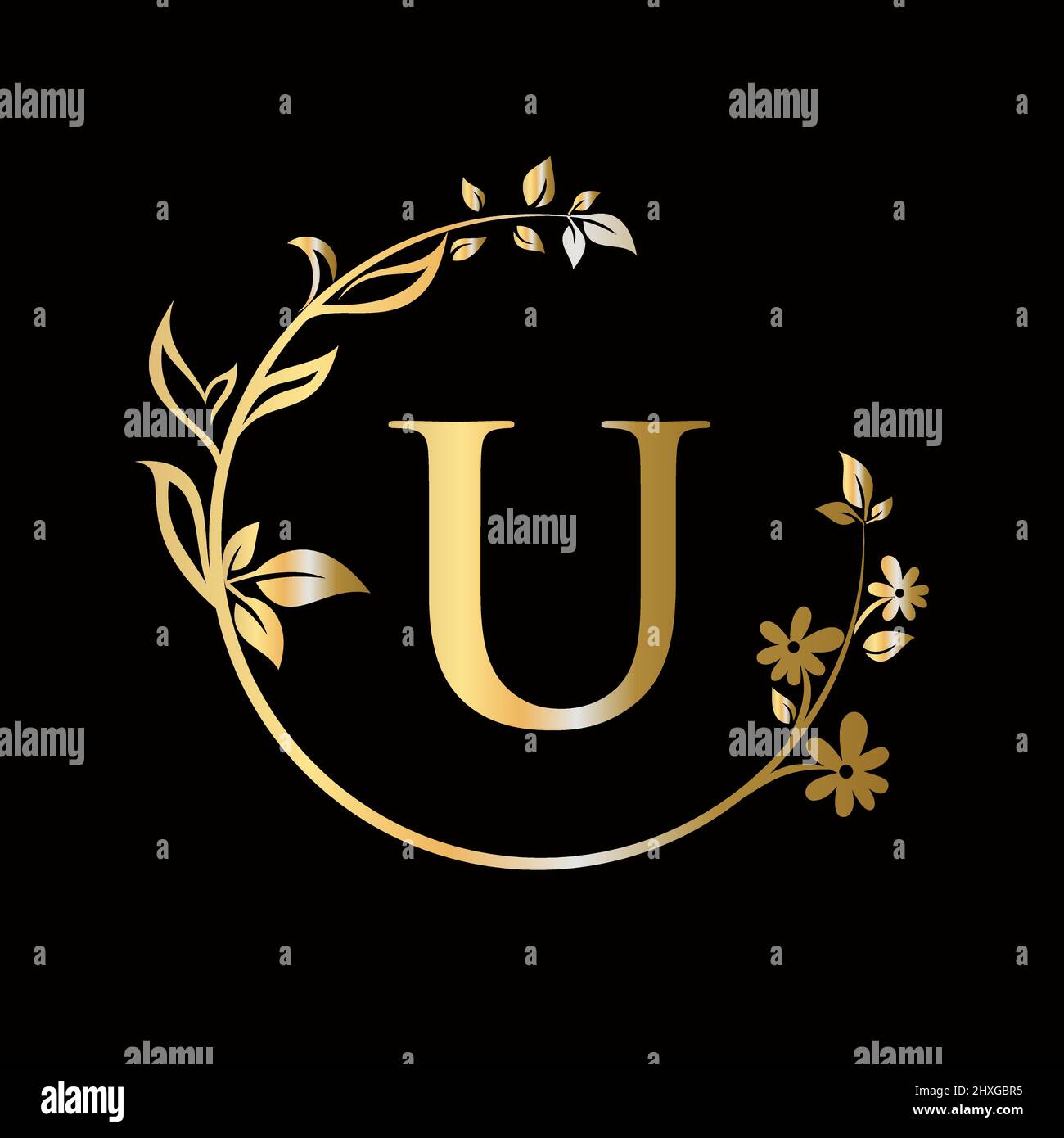 Lettera U Beauty flower logo con concetto creativo per azienda, azienda, decorativo, fiore, bellezza, modello vettoriale premium spa Illustrazione Vettoriale
