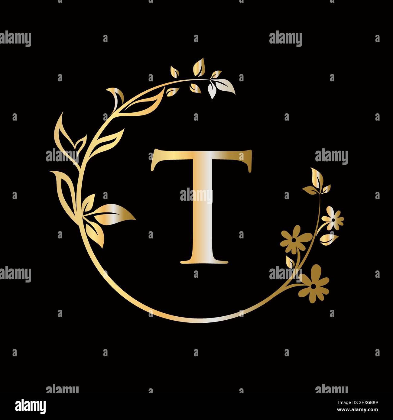 Lettera T Beauty flower logo con concetto creativo per azienda, azienda, decorativo, fiore, bellezza, modello vettoriale premium spa Illustrazione Vettoriale