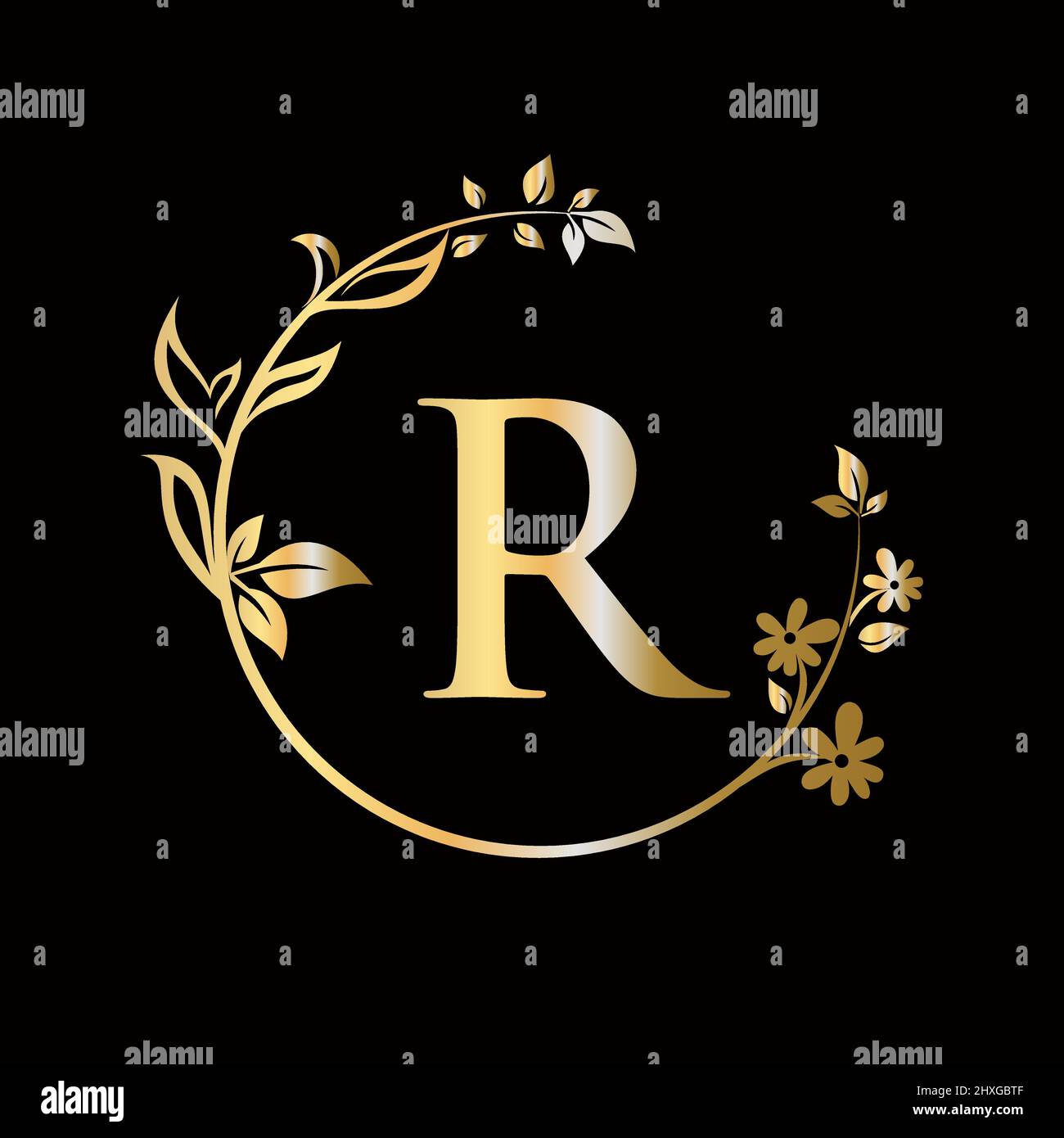 Lettera R Beauty flower logo con concetto creativo per azienda, azienda, decorativo, fiore, bellezza, modello vettoriale premium spa Illustrazione Vettoriale