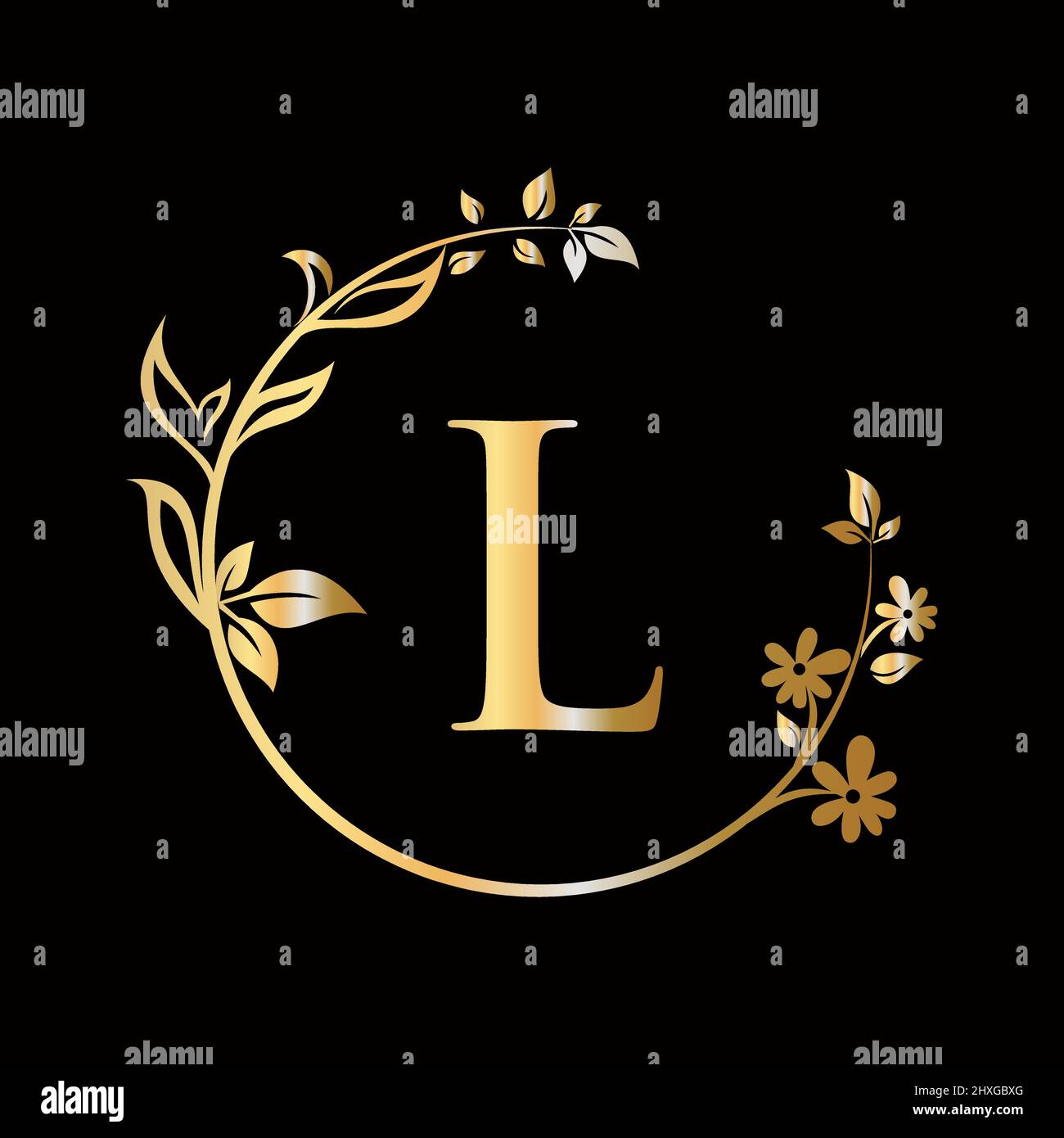 Lettera L Beauty flower logo con concetto creativo per azienda, azienda, decorativo, fiore, bellezza, modello vettoriale premium spa Illustrazione Vettoriale
