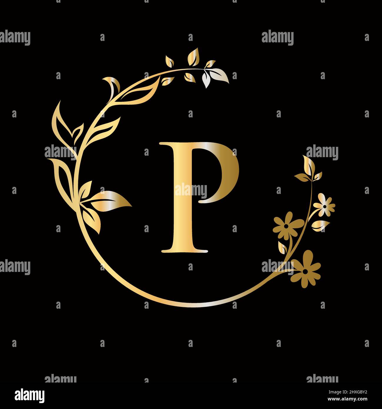 Lettera P Beauty flower logo con concetto creativo per azienda, azienda, decorativo, fiore, bellezza, modello vettoriale premium spa Illustrazione Vettoriale
