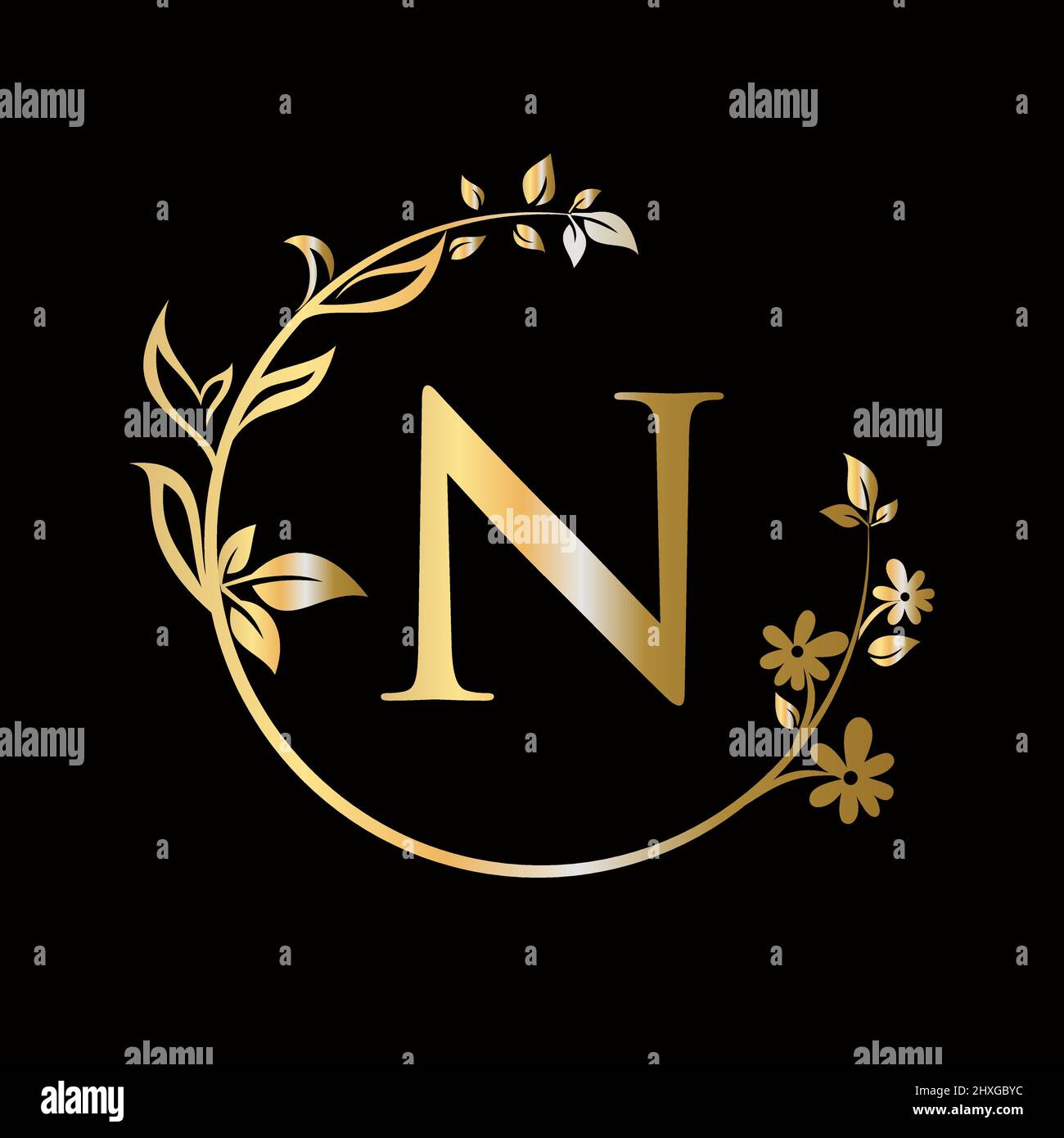 Lettera N Beauty flower logo con concetto creativo per azienda, azienda, decorativo, fiore, bellezza, modello vettoriale premium spa Illustrazione Vettoriale