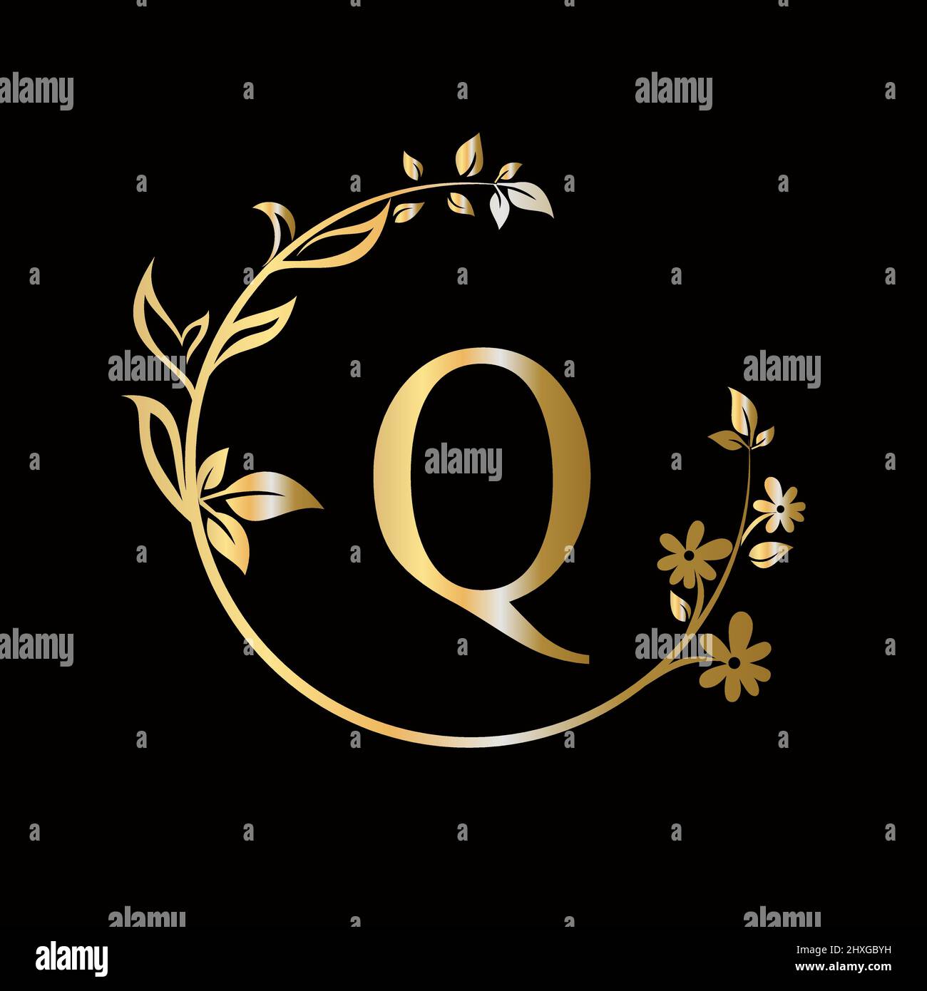 Lettera Q Beauty flower logo con concetto creativo per azienda, azienda, decorativo, fiore, bellezza, modello vettoriale premium spa Illustrazione Vettoriale