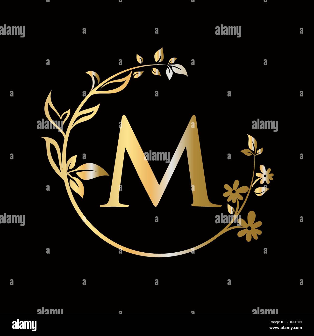 Lettera M Beauty flower logo con concetto creativo per azienda, azienda, decorativo, fiore, bellezza, modello vettoriale premium spa Illustrazione Vettoriale