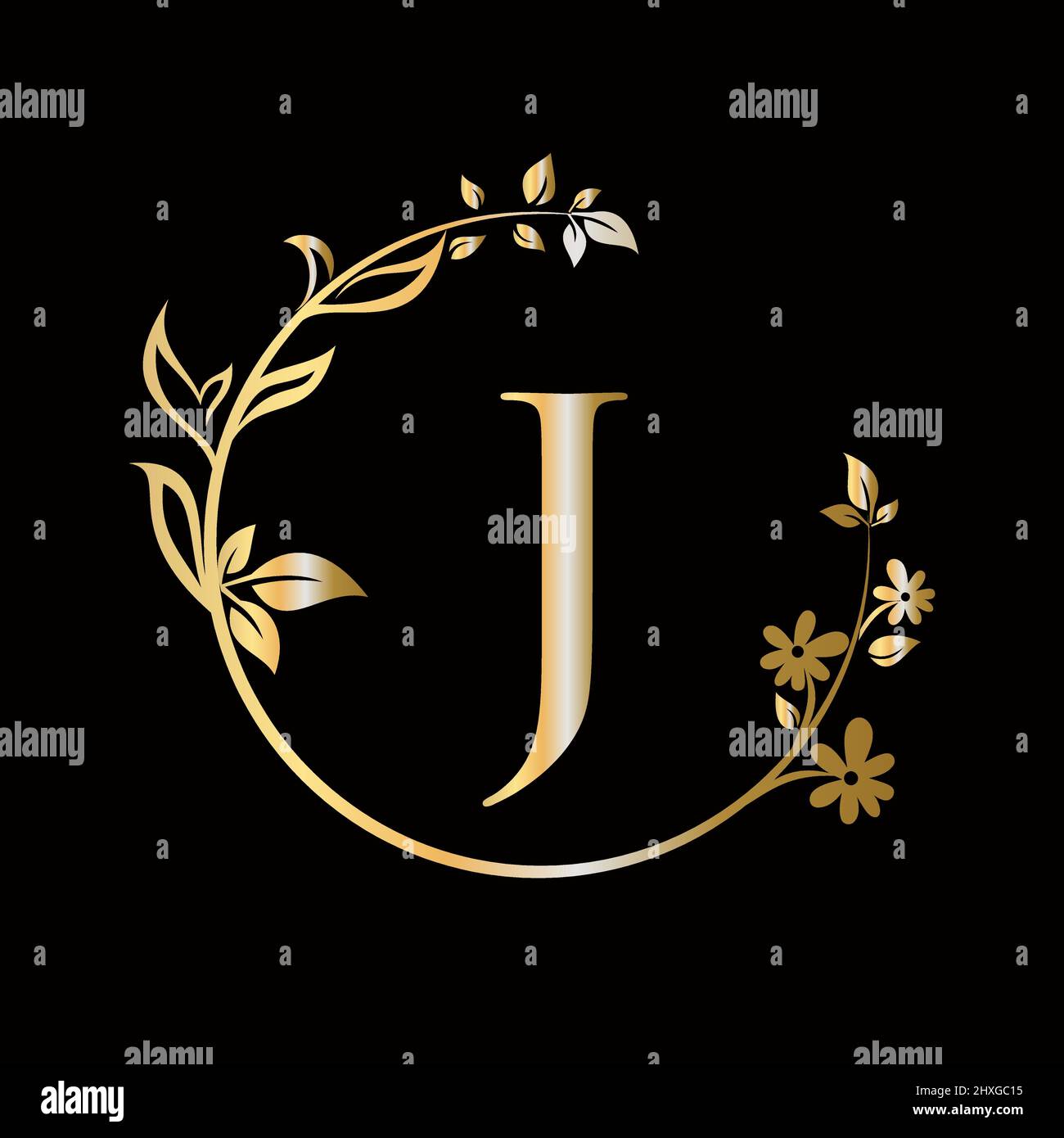 Lettera J Beauty flower logo con concetto creativo per azienda, affari, decorativo, fiore, bellezza, modello vettoriale premium spa Illustrazione Vettoriale