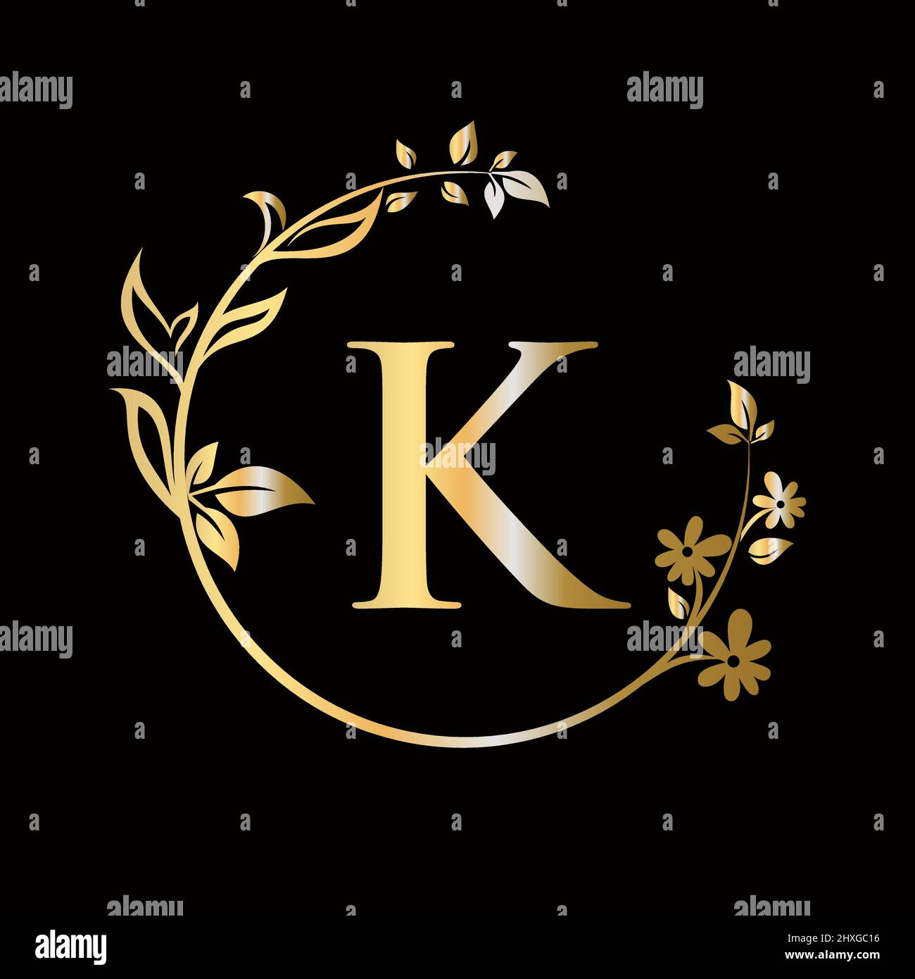 Lettera K Beauty flower logo con concetto creativo per azienda, azienda, decorativo, fiore, bellezza, modello vettoriale premium spa Illustrazione Vettoriale