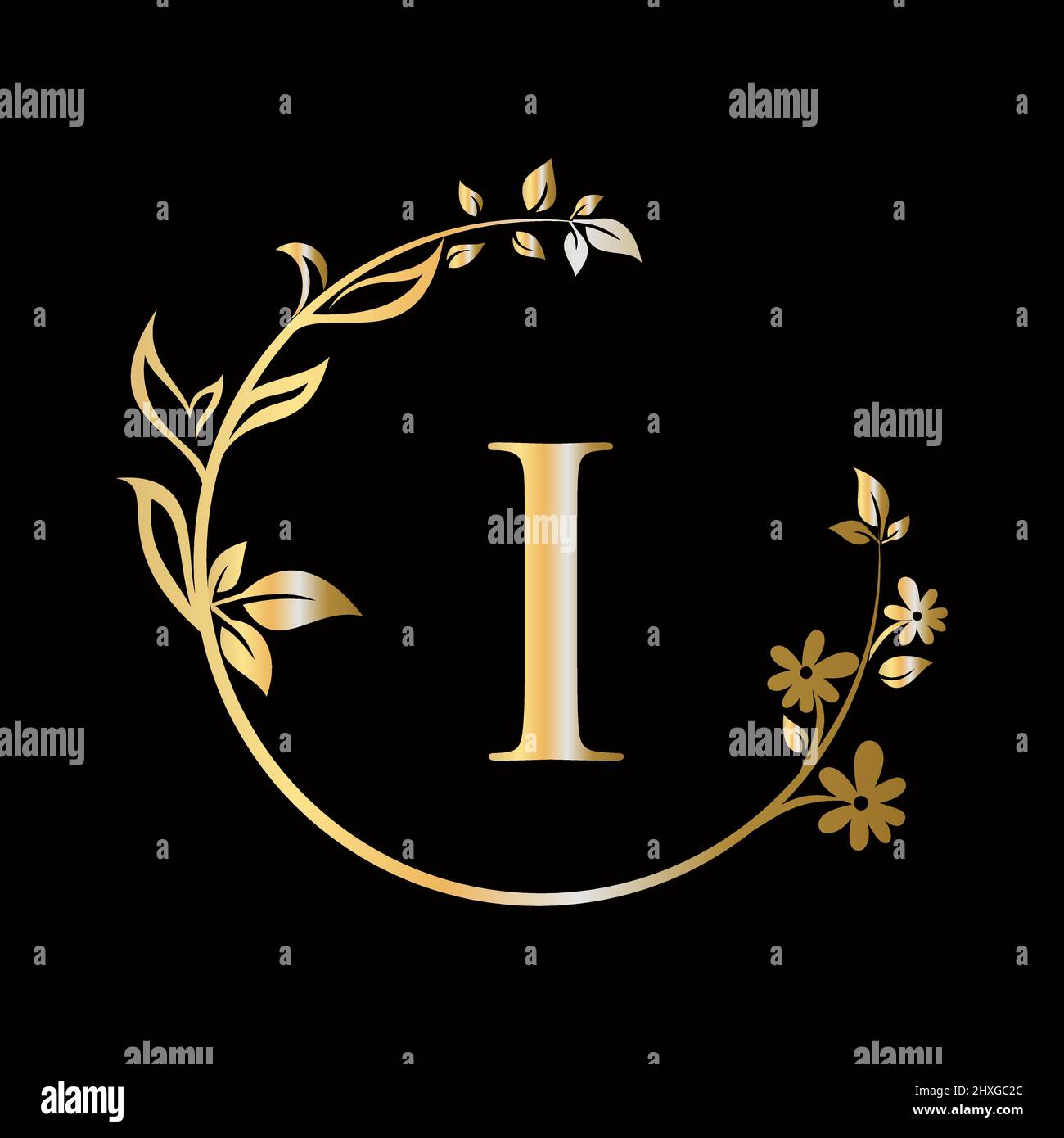 Lettera i Beauty flower logo con concetto creativo per azienda, azienda, decorativo, fiore, bellezza, modello vettoriale premium spa Illustrazione Vettoriale