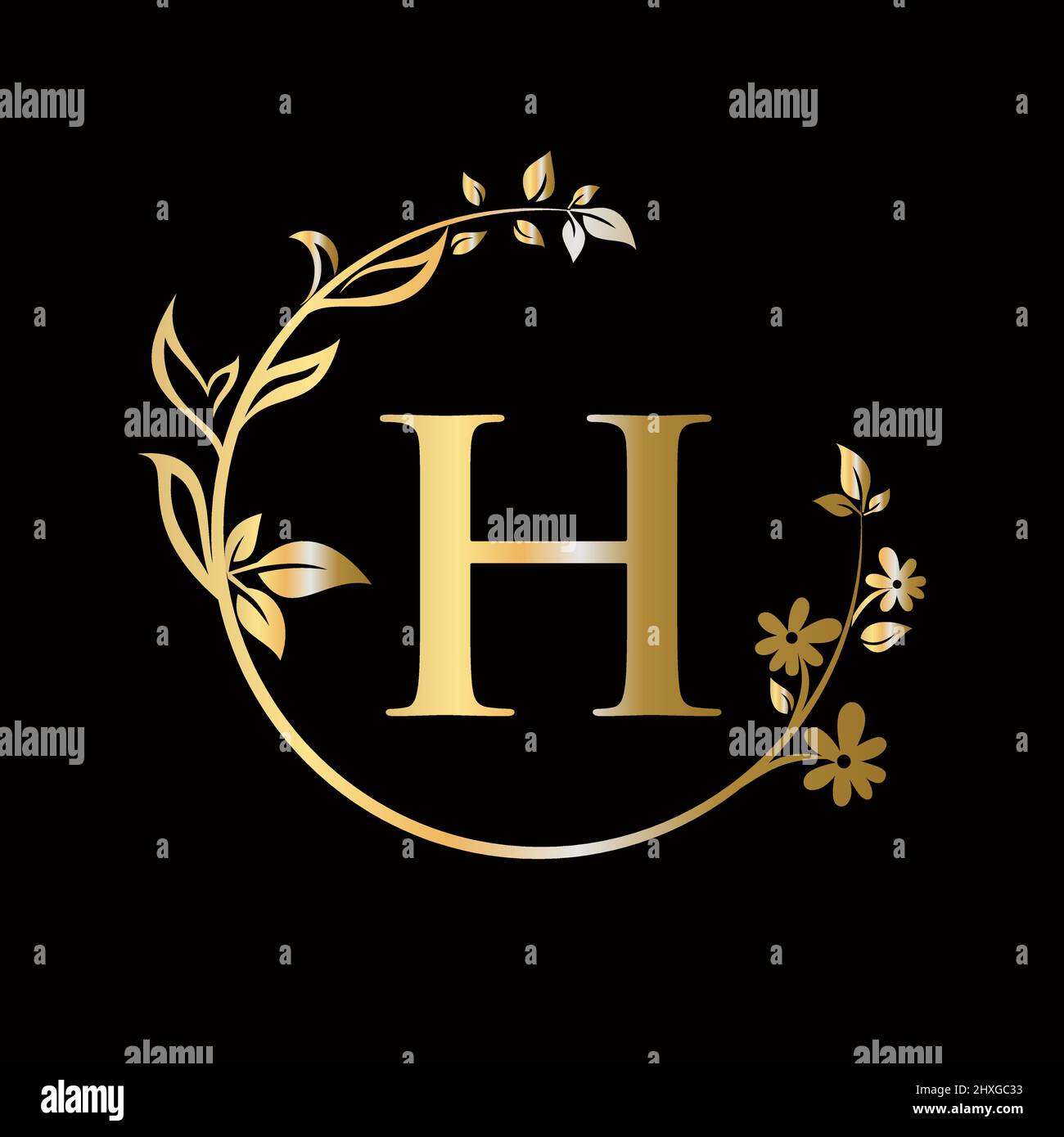 Lettera H Beauty flower logo con concetto creativo per azienda, azienda, decorativo, fiore, bellezza, modello vettoriale premium spa Illustrazione Vettoriale