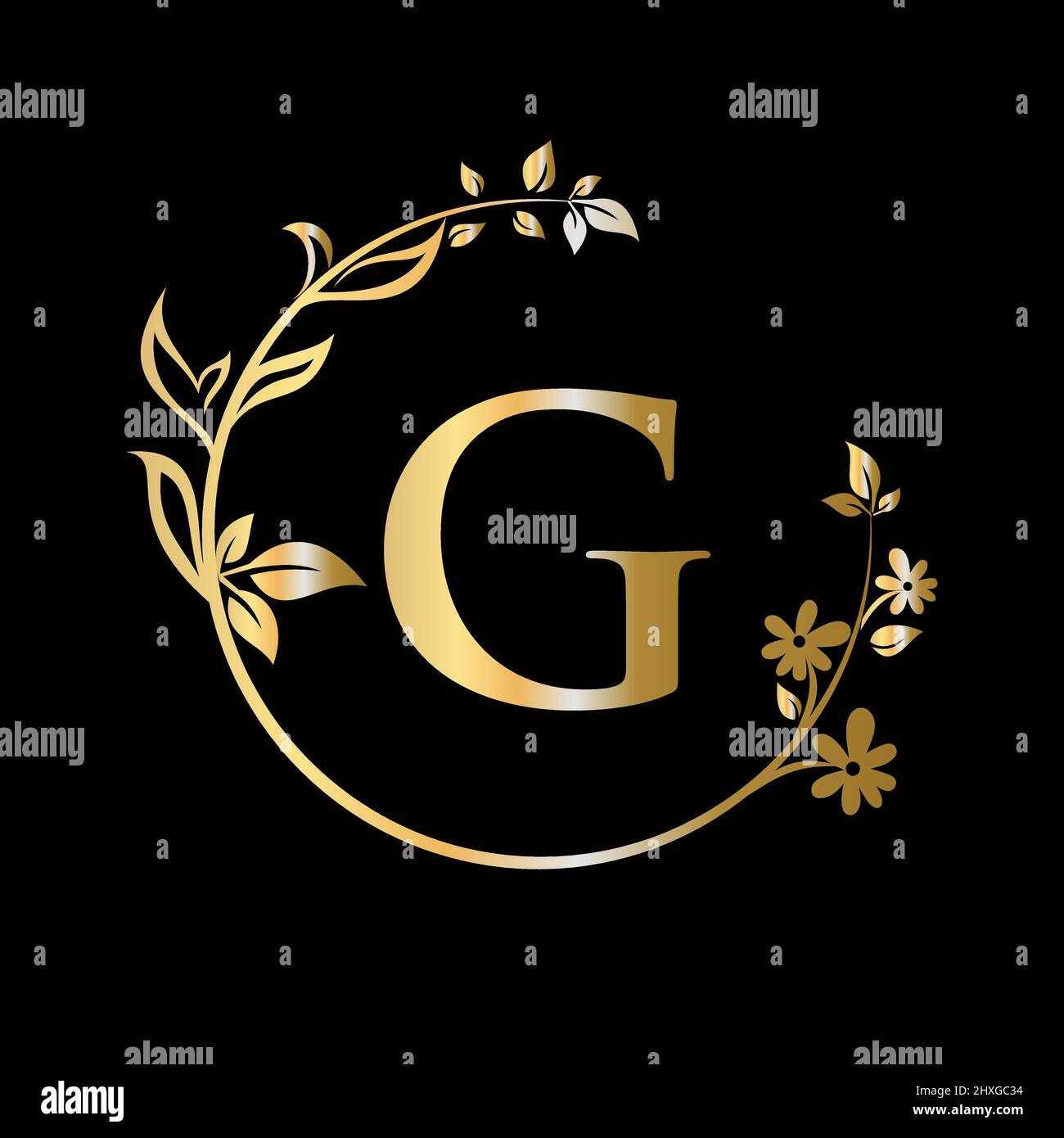 Lettera G Beauty flower logo con concetto creativo per azienda, azienda, decorativo, fiore, bellezza, modello vettoriale premium spa Illustrazione Vettoriale