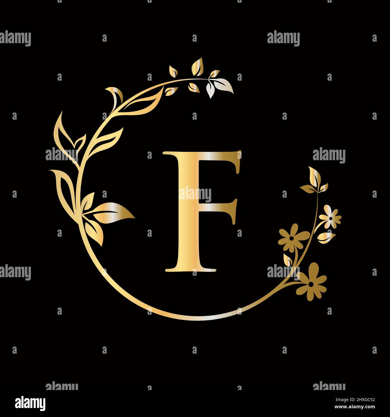 Lettera F Beauty flower logo con concetto creativo per azienda, azienda, decorativo, fiore, bellezza, modello vettoriale premium spa Illustrazione Vettoriale