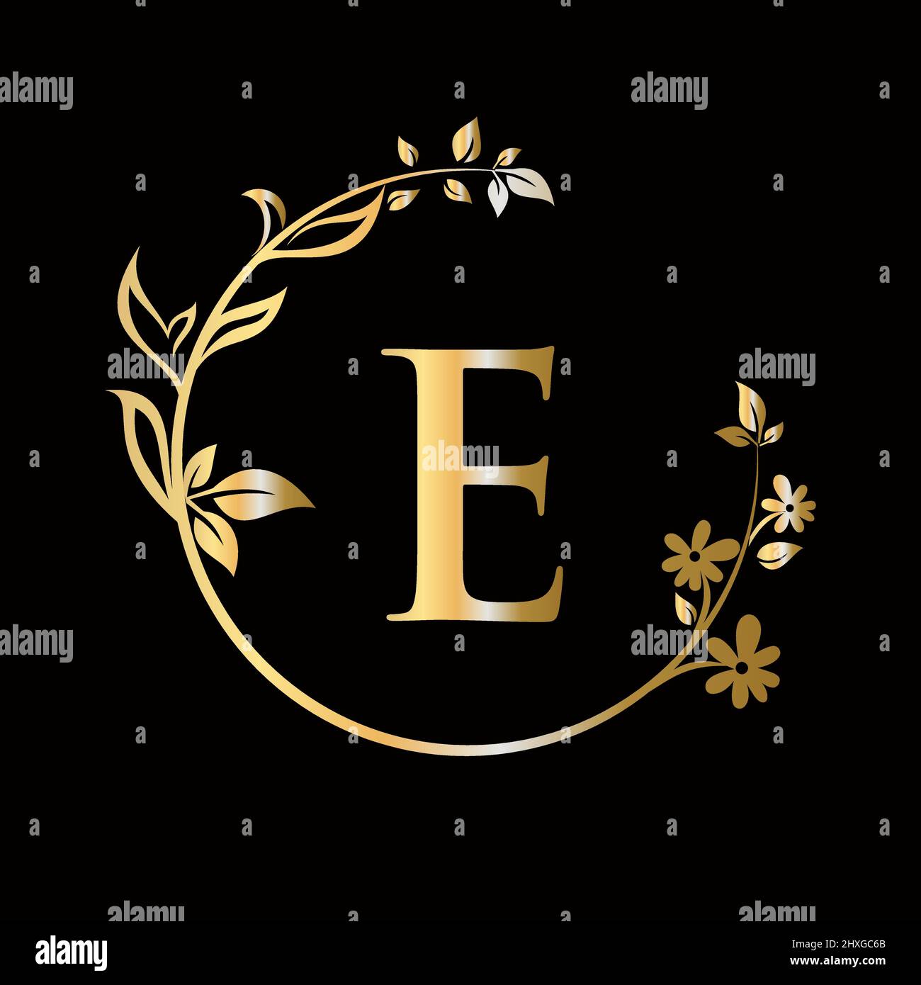 Lettera e Beauty flower logo con concetto creativo per azienda, azienda, decorativo, fiore, bellezza, modello vettoriale premium spa Illustrazione Vettoriale