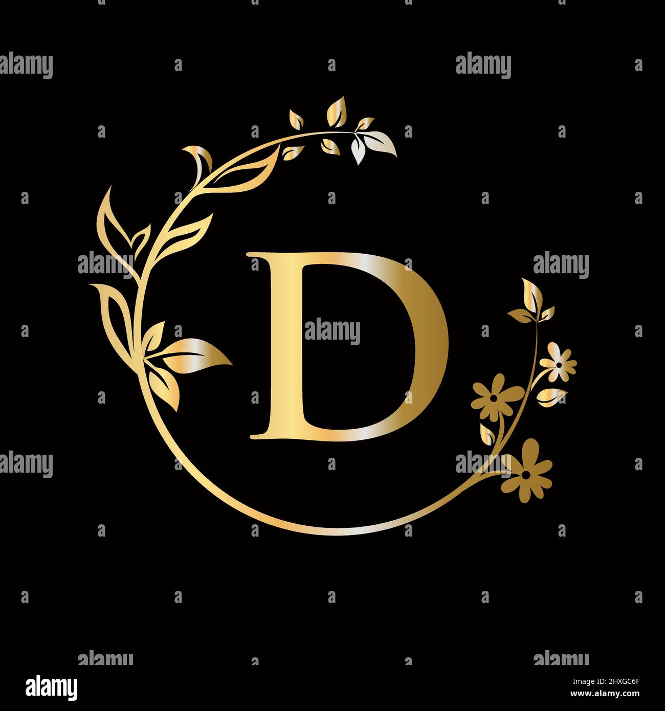 Lettera D Beauty flower logo con concetto creativo per azienda, azienda, decorativo, fiore, bellezza, modello vettoriale premium spa Illustrazione Vettoriale