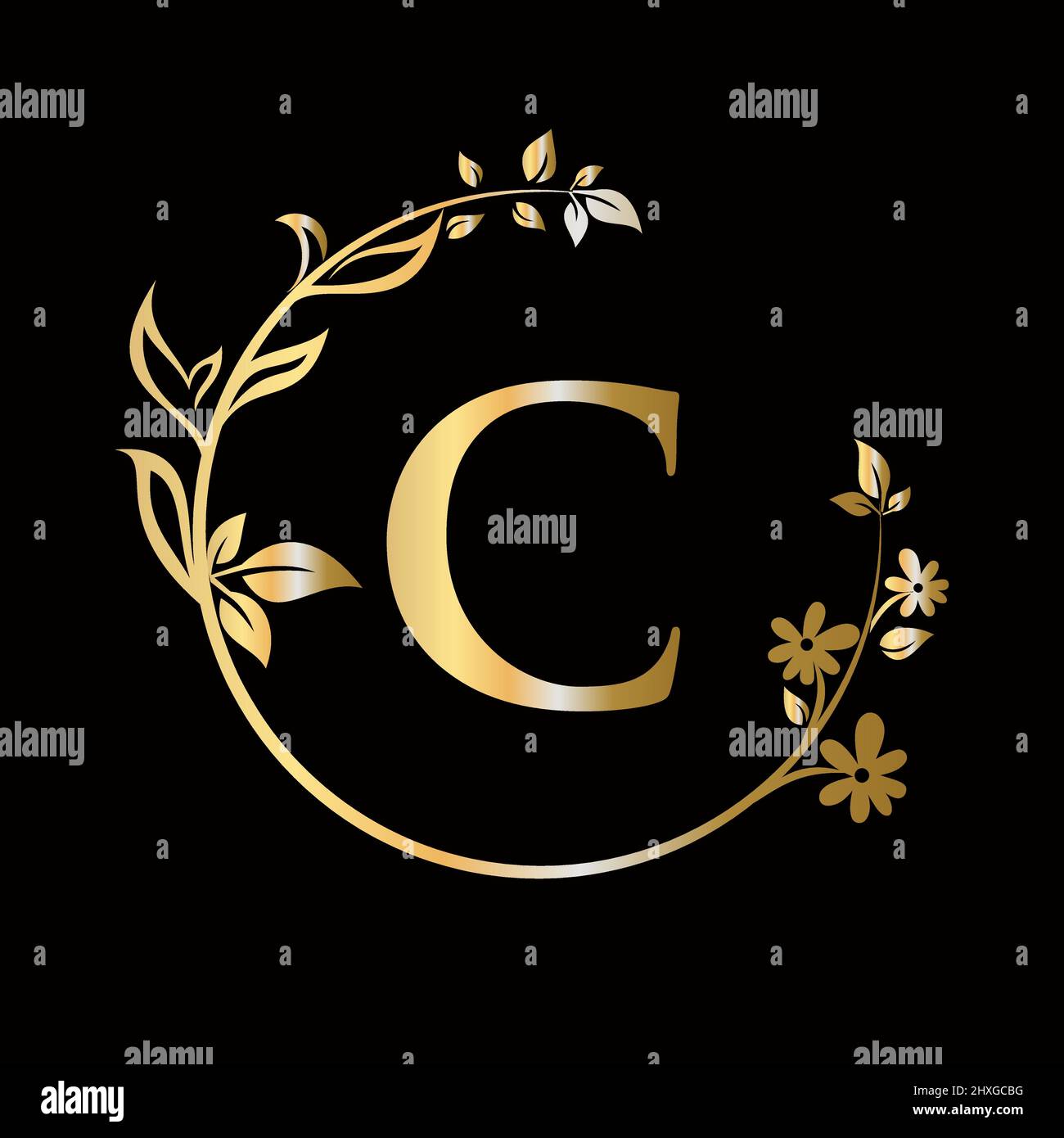 Lettera C Beauty flower logo con concetto creativo per azienda, azienda, decorativo, fiore, bellezza, modello vettoriale premium spa Illustrazione Vettoriale