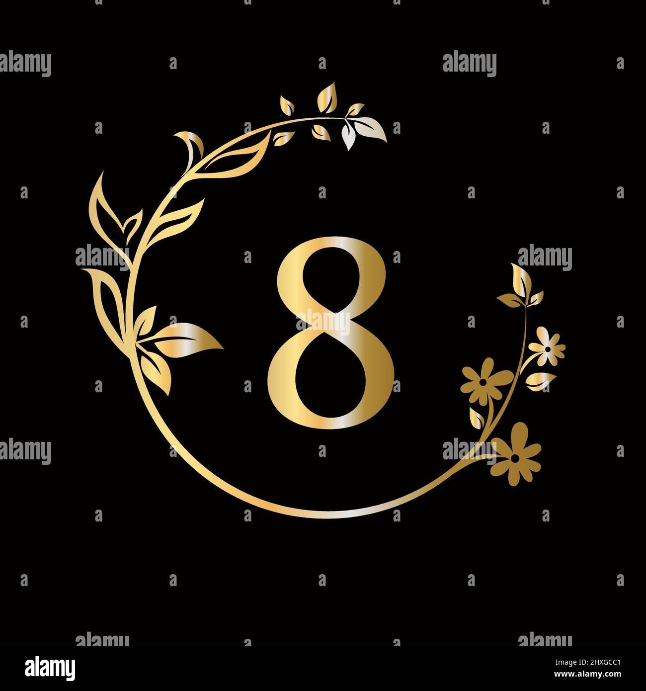 Lettera 8 Beauty flower logo con concetto creativo per azienda, affari, decorativo, fiore, bellezza, modello vettoriale premium spa Illustrazione Vettoriale