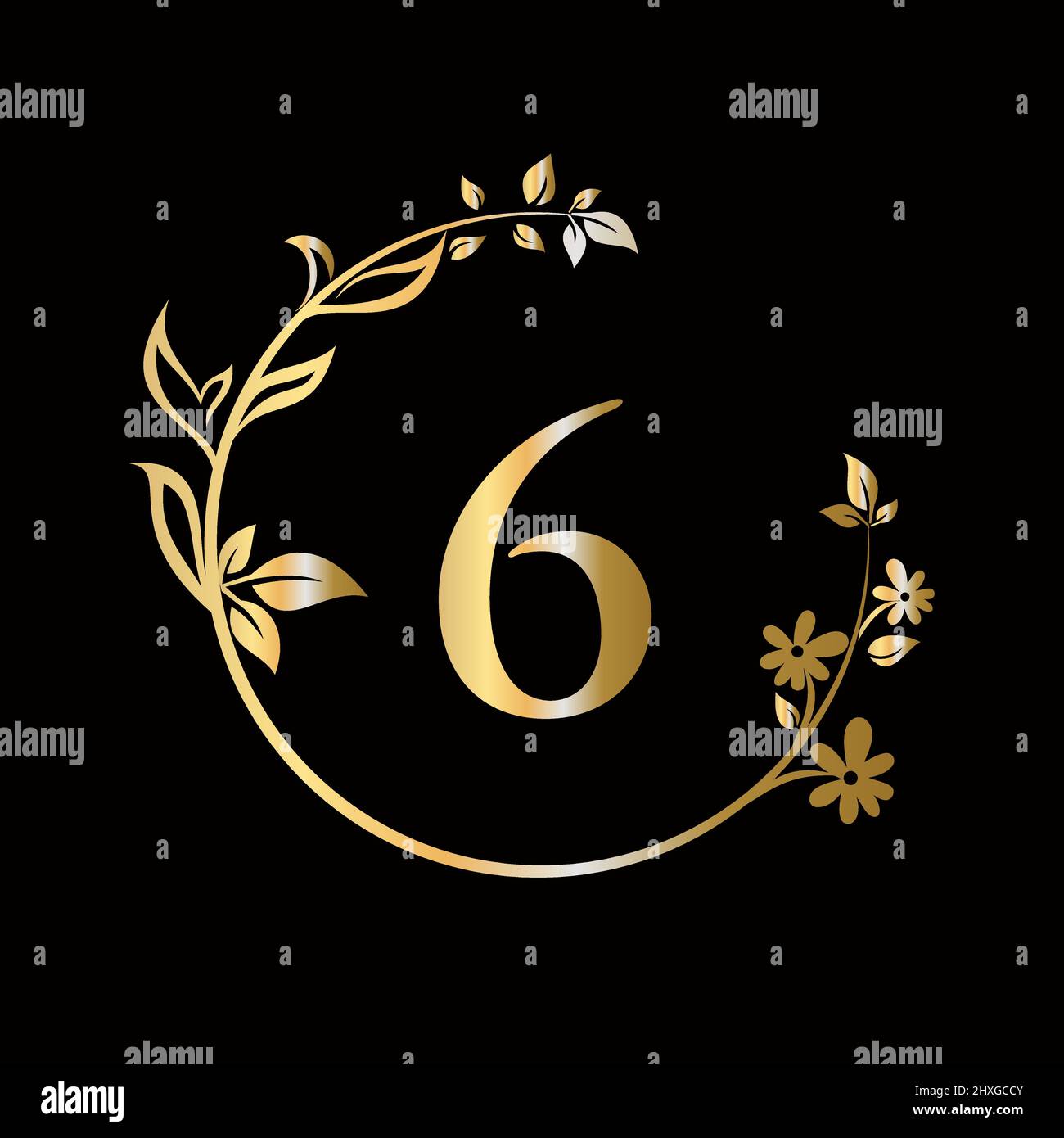Lettera 6 Beauty flower logo con concetto creativo per azienda, affari, decorativo, fiore, bellezza, modello vettoriale premium spa Illustrazione Vettoriale