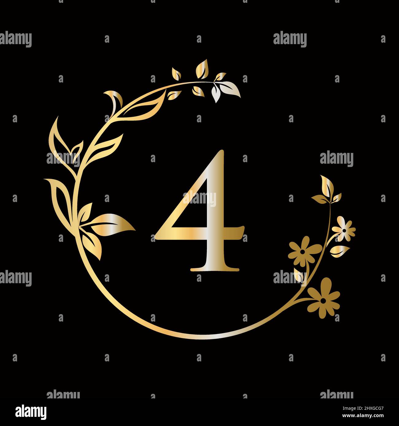 Lettera 4 Beauty flower logo con concetto creativo per azienda, affari, decorativo, fiore, bellezza, modello vettoriale premium spa Illustrazione Vettoriale