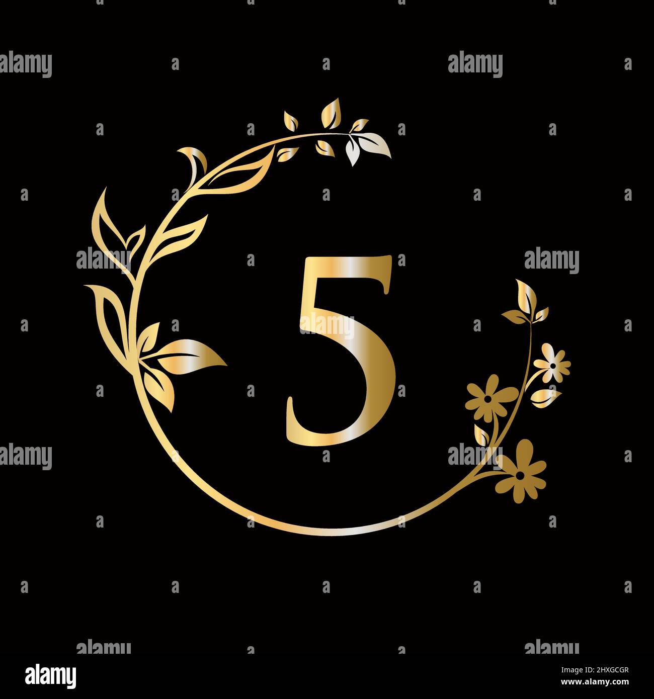 Lettera 5 Beauty flower logo con concetto creativo per azienda, affari, decorativo, fiore, bellezza, modello vettoriale premium spa Illustrazione Vettoriale