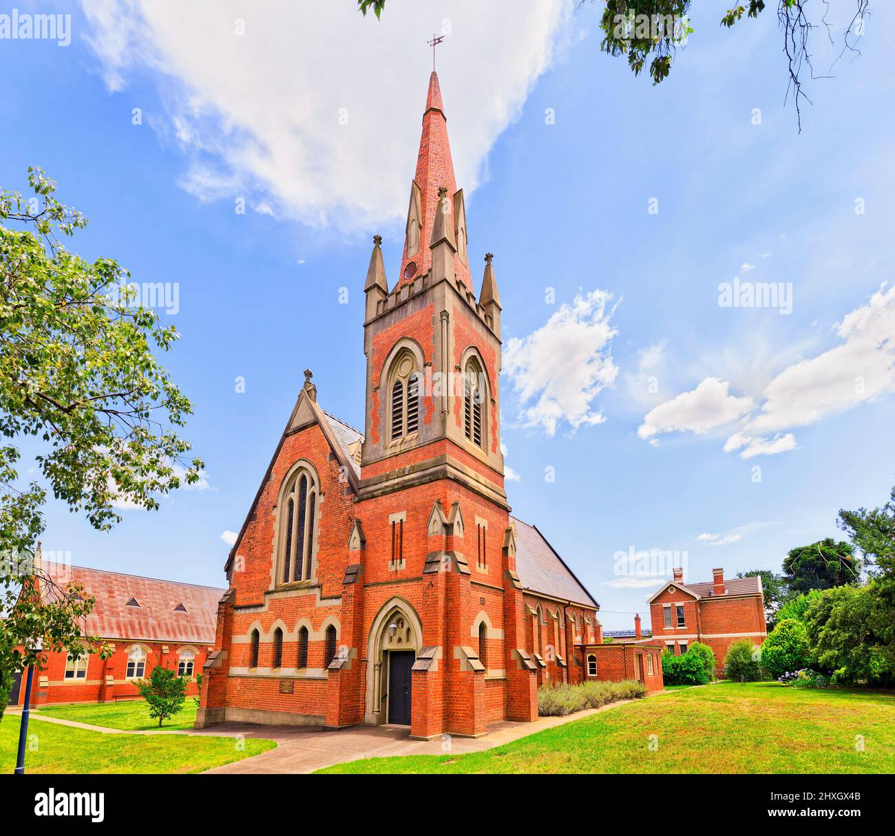 Antica chiesa presbiteriana in stile gotico a Wagga Wagga, città australiana. Foto Stock