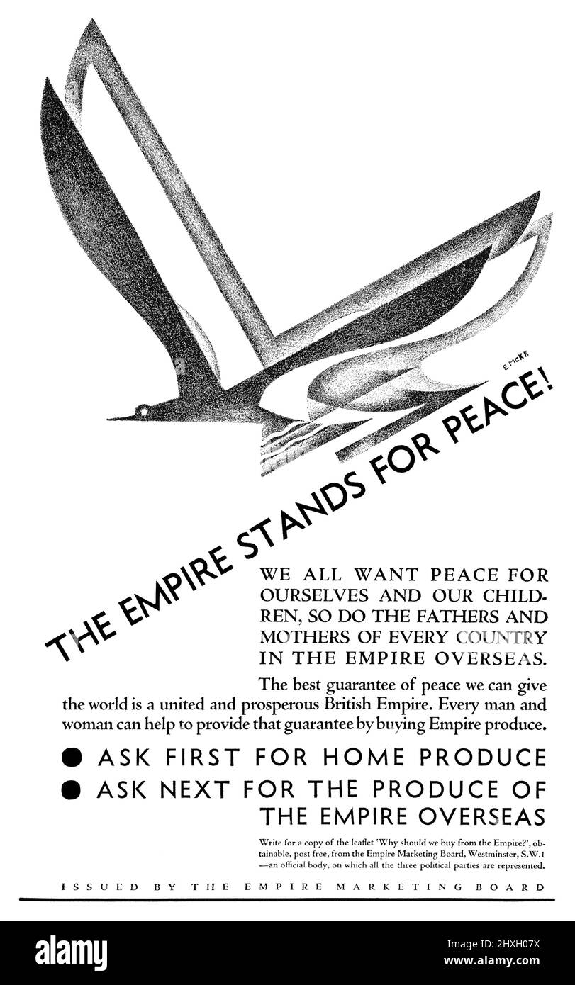 1930 Pubblicità britannica per l'Empire Marketing Board, illustrata da Edward McKnight Kauffer. Foto Stock