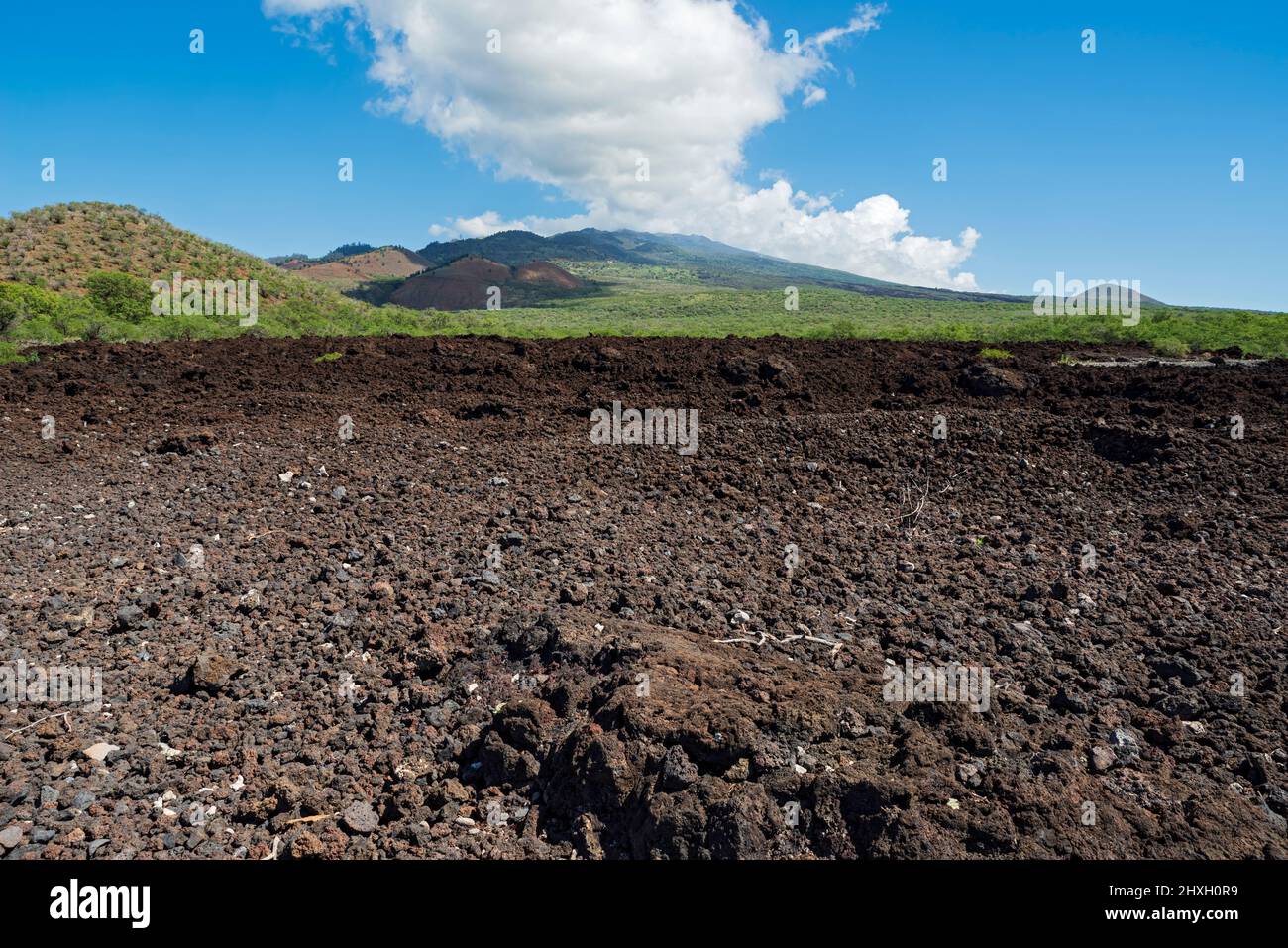 campo di lava e montagne del sud di maui hawaii Foto Stock