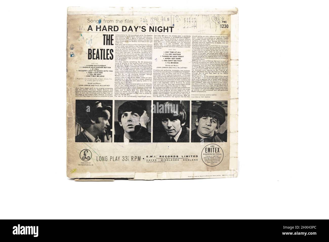 Vista posteriore di una notte dura dei giorni LA copertina del disco in vinile LP dei Beatles Foto Stock