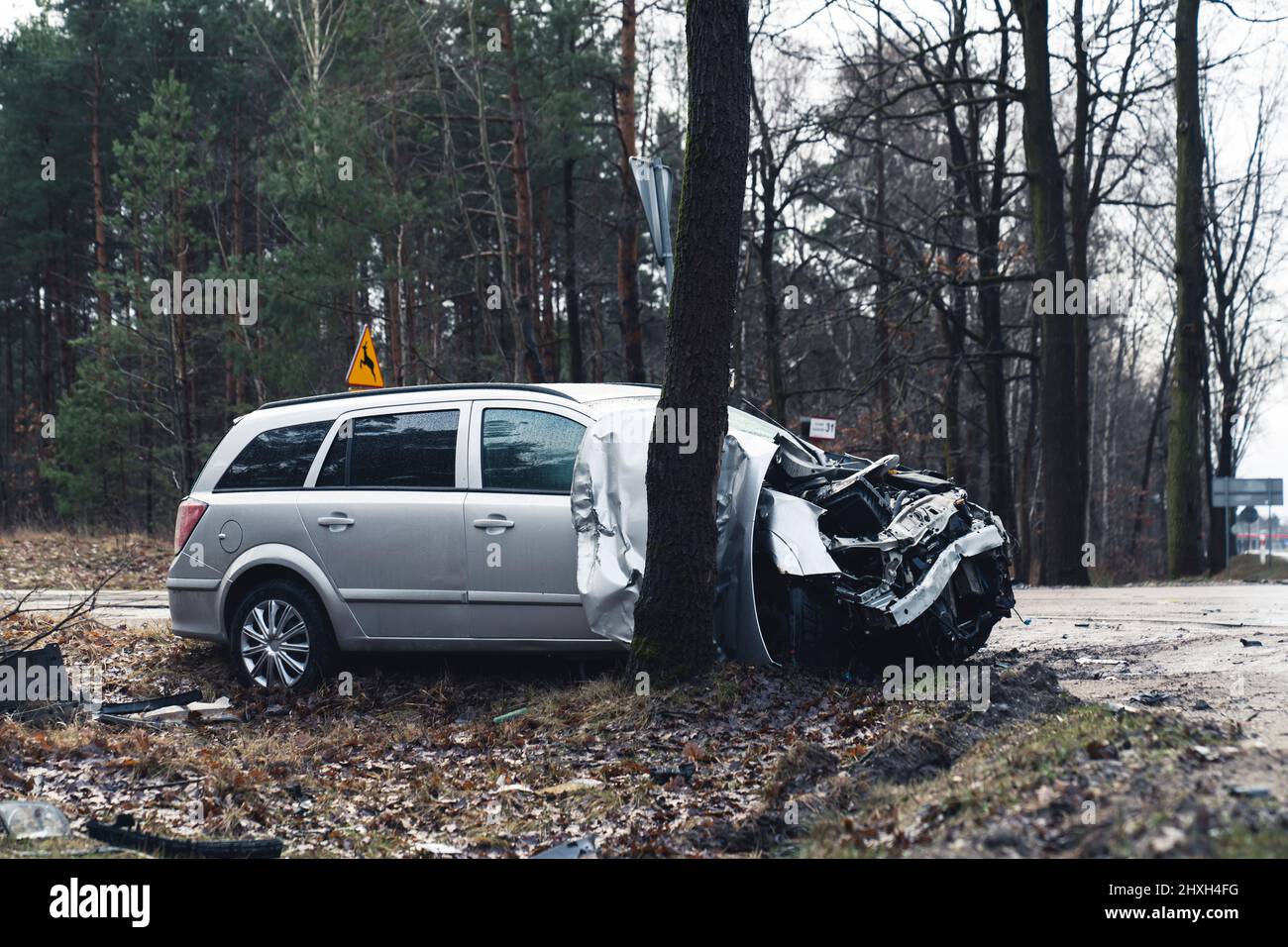 Il grande suv per famiglie si è schiantato durante un viaggio in auto nella periferia di Varsavia. Foto di alta qualità Foto Stock