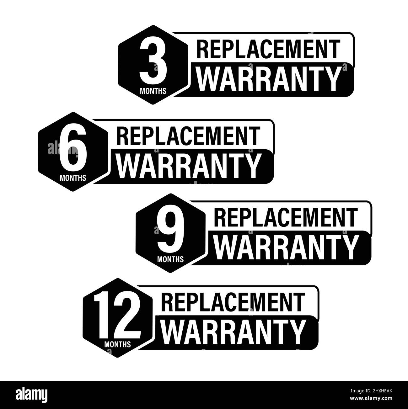 riassunto della garanzia, : 3 mesi, 6 mesi nove mesi e 12 mesi sostituzione del set di icone vettoriali della garanzia Illustrazione Vettoriale