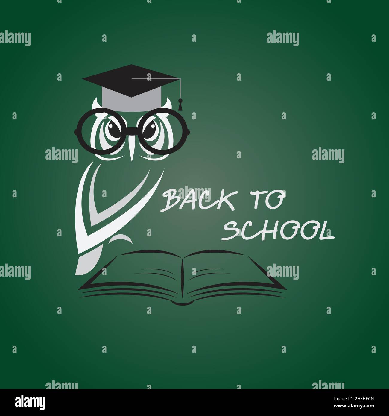 Immagine vettoriale di un gufo occhiali con cappello e libro dell'università. Illustrazione vettoriale a livelli facilmente modificabile. Illustrazione Vettoriale